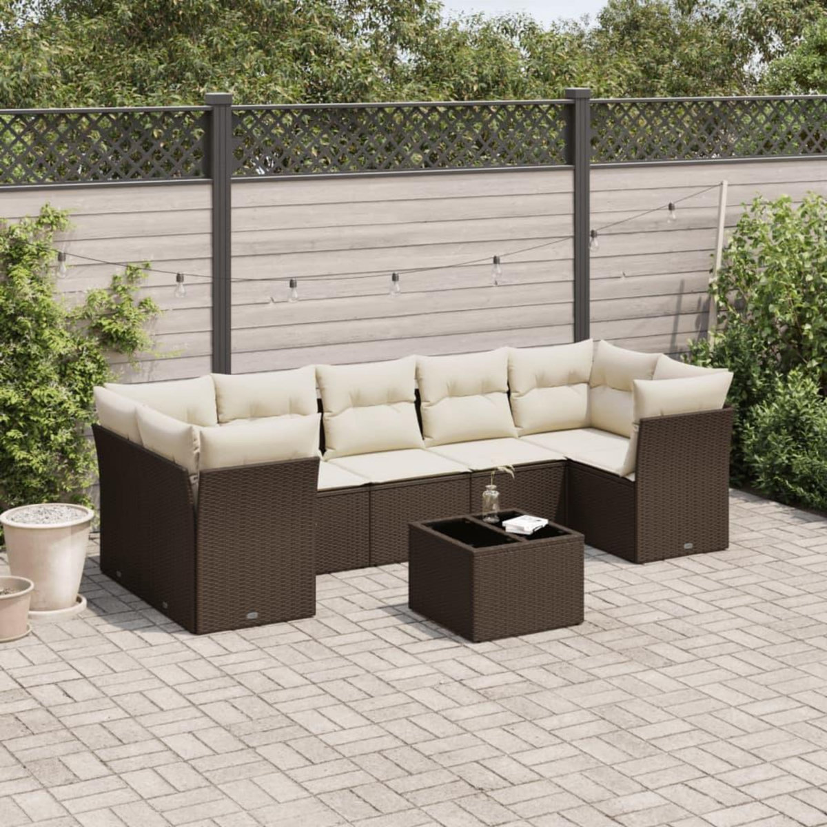 VIDAXL Salon de jardin 8 pcs avec coussins marron resine tressee