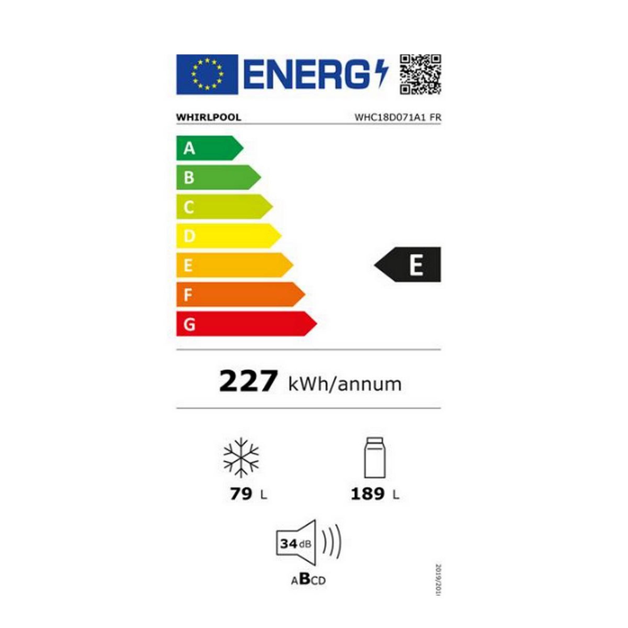 Voir la diapositive 2 : Whirlpool Réfrigérateur combiné intégrable à glissières 268l - whc18d071a1fr