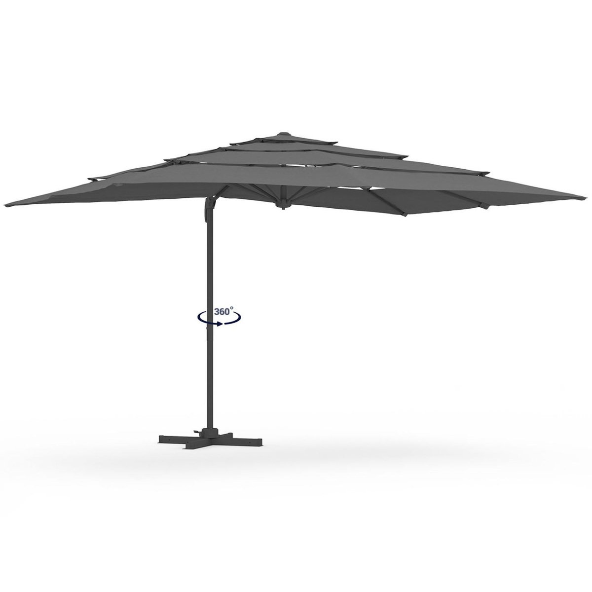 ID MARKET Parasol déporté inclinable rotatif 360 CALVI multi toile grand vent gris 3x4 M avec housse