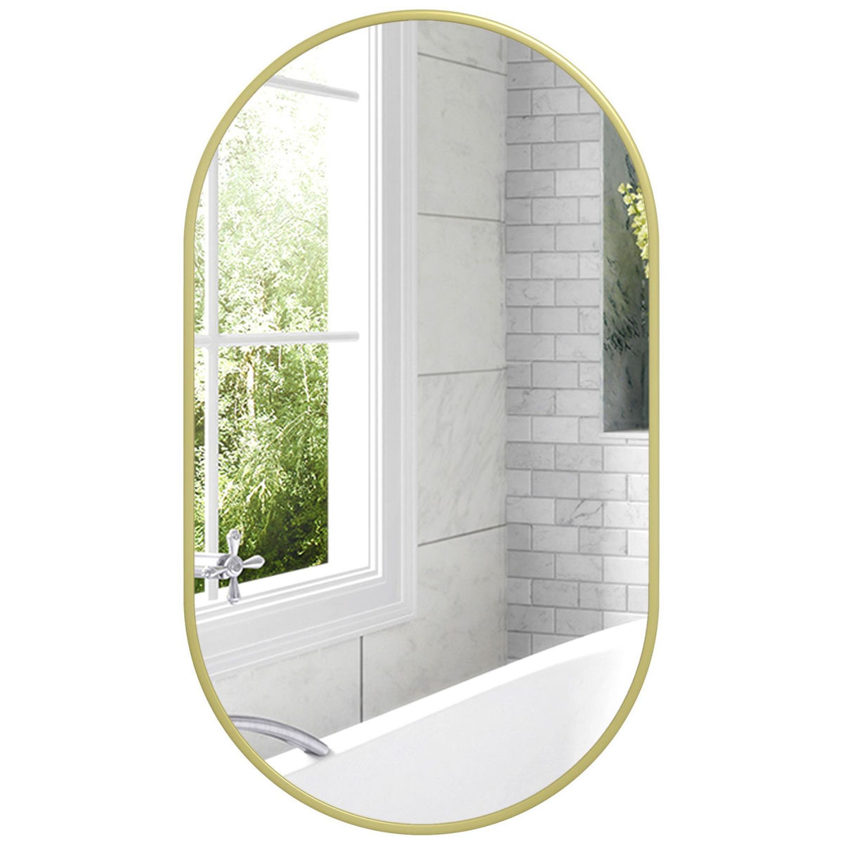 HOMCOM Miroir mural ovale dim. 40L x 70H cm, cadre alu. doré