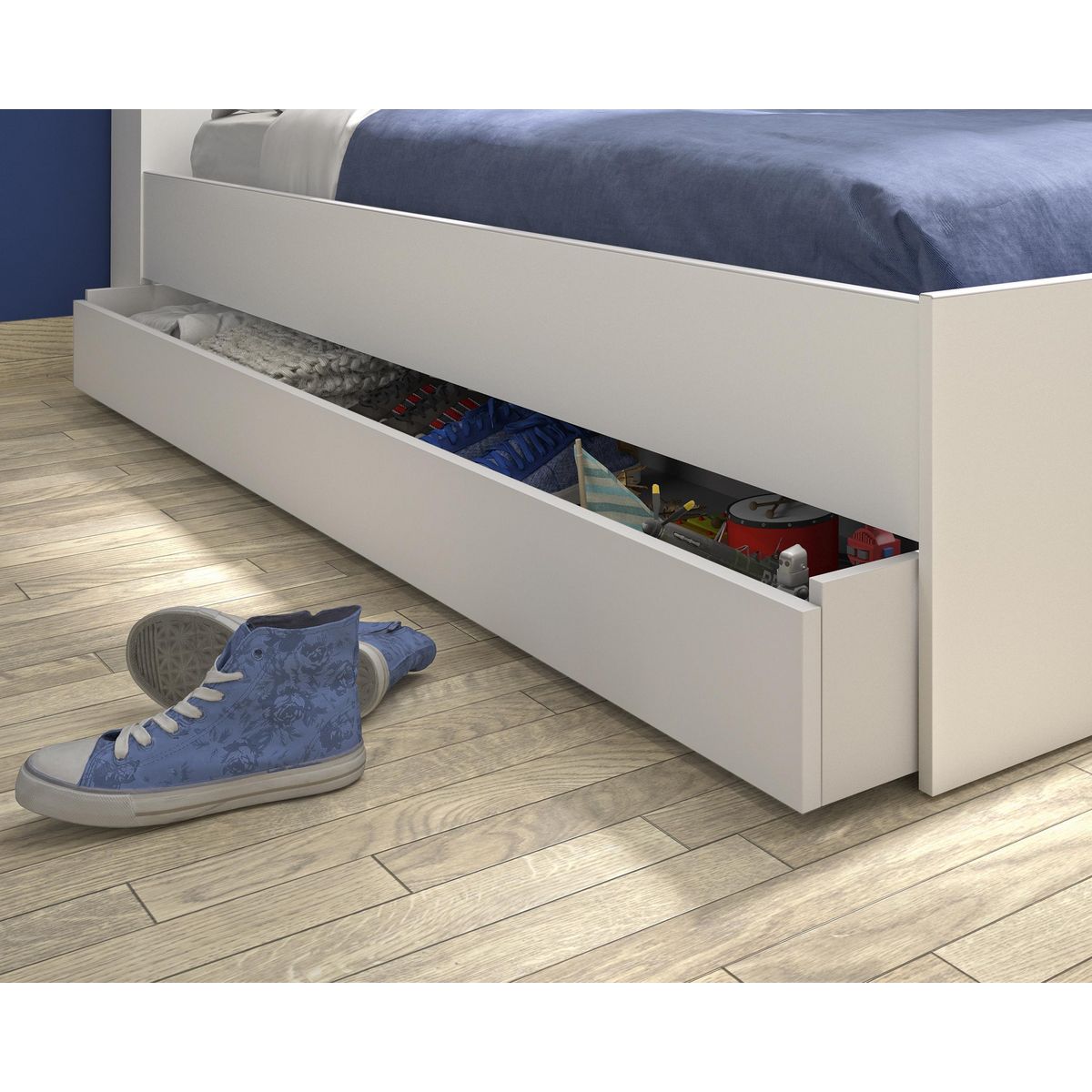 Lit 1 place avec 1 tiroir et rangements 90x200 cm LOUANE