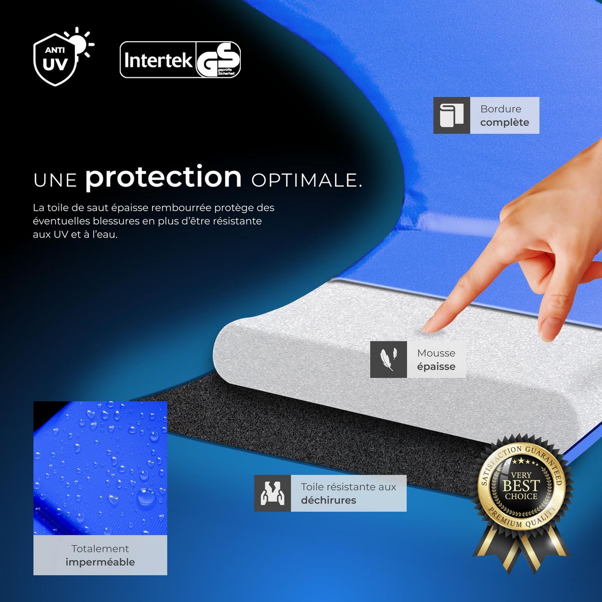 tectake Trampoline Ø 244 cm certifié GS noir/bleu