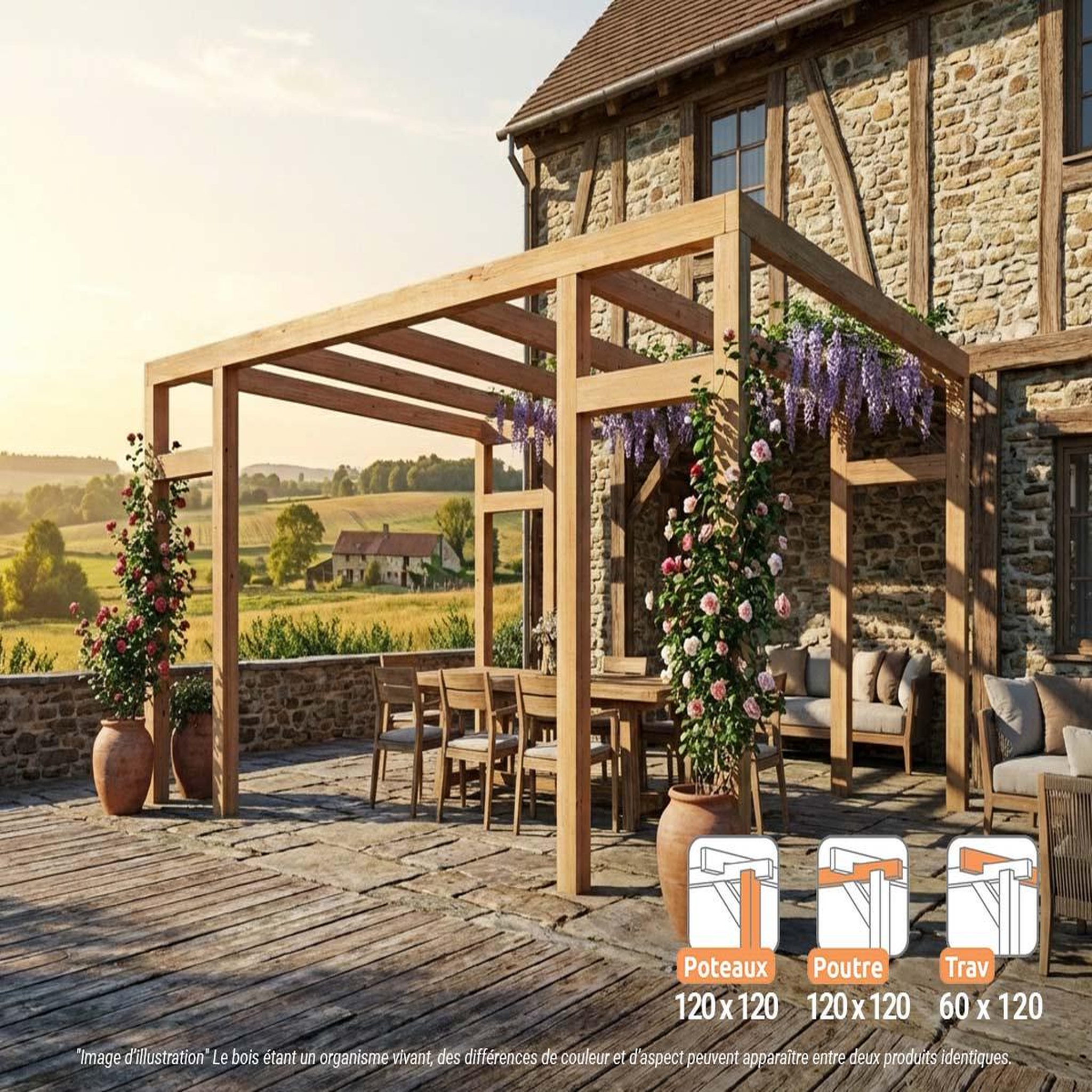 JARDIDECO Pergola en bois lamellé-collé montreuil 500 x 400 cm - maderland