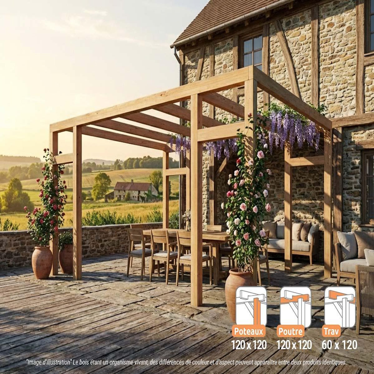 JARDIDECO Pergola en bois lamellé-collé Montreuil 500 x 400 cm - Maderland