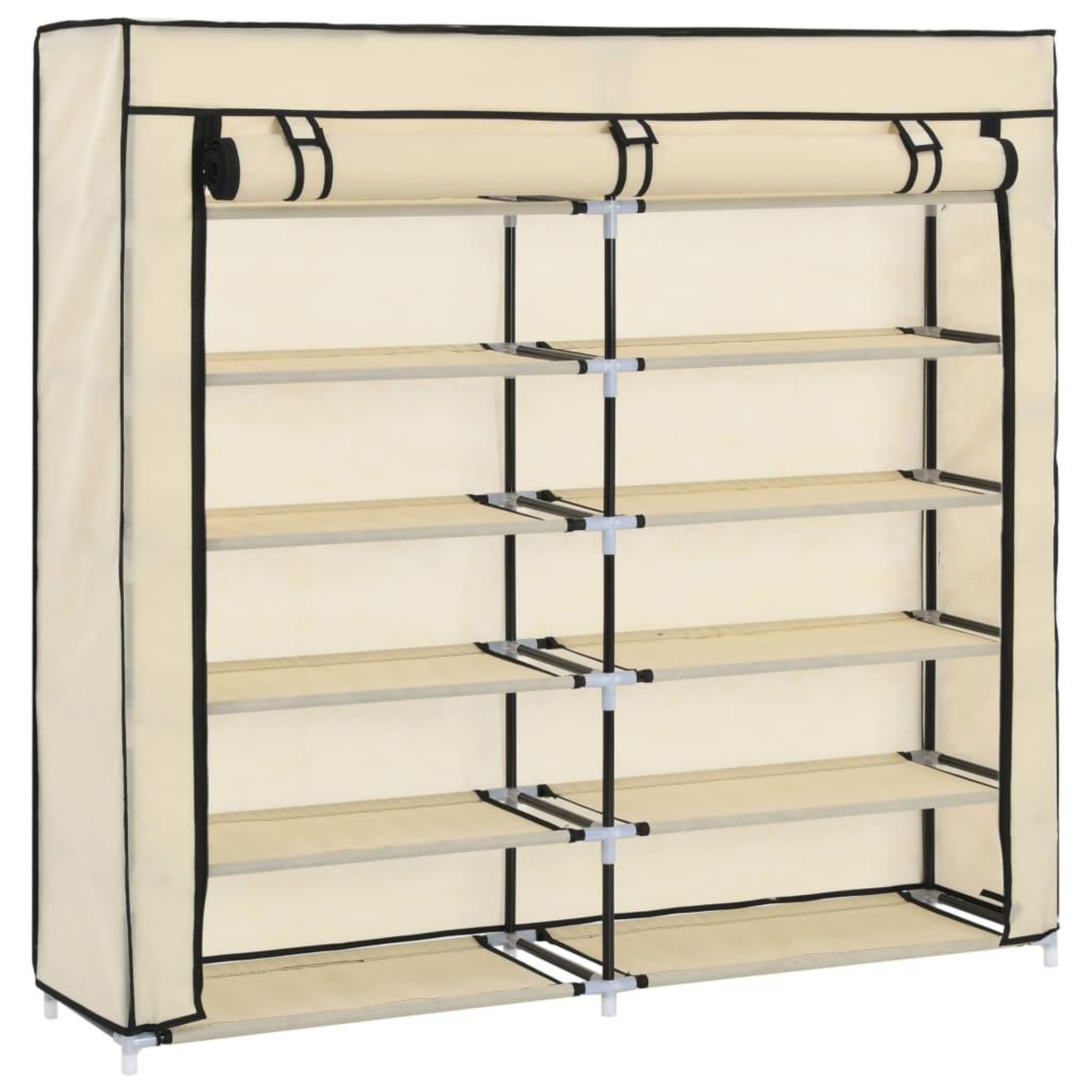 Voir la diapositive 3 : VIDAXL Armoire a chaussures avec housse Creme 115x28x110 cm Tissu