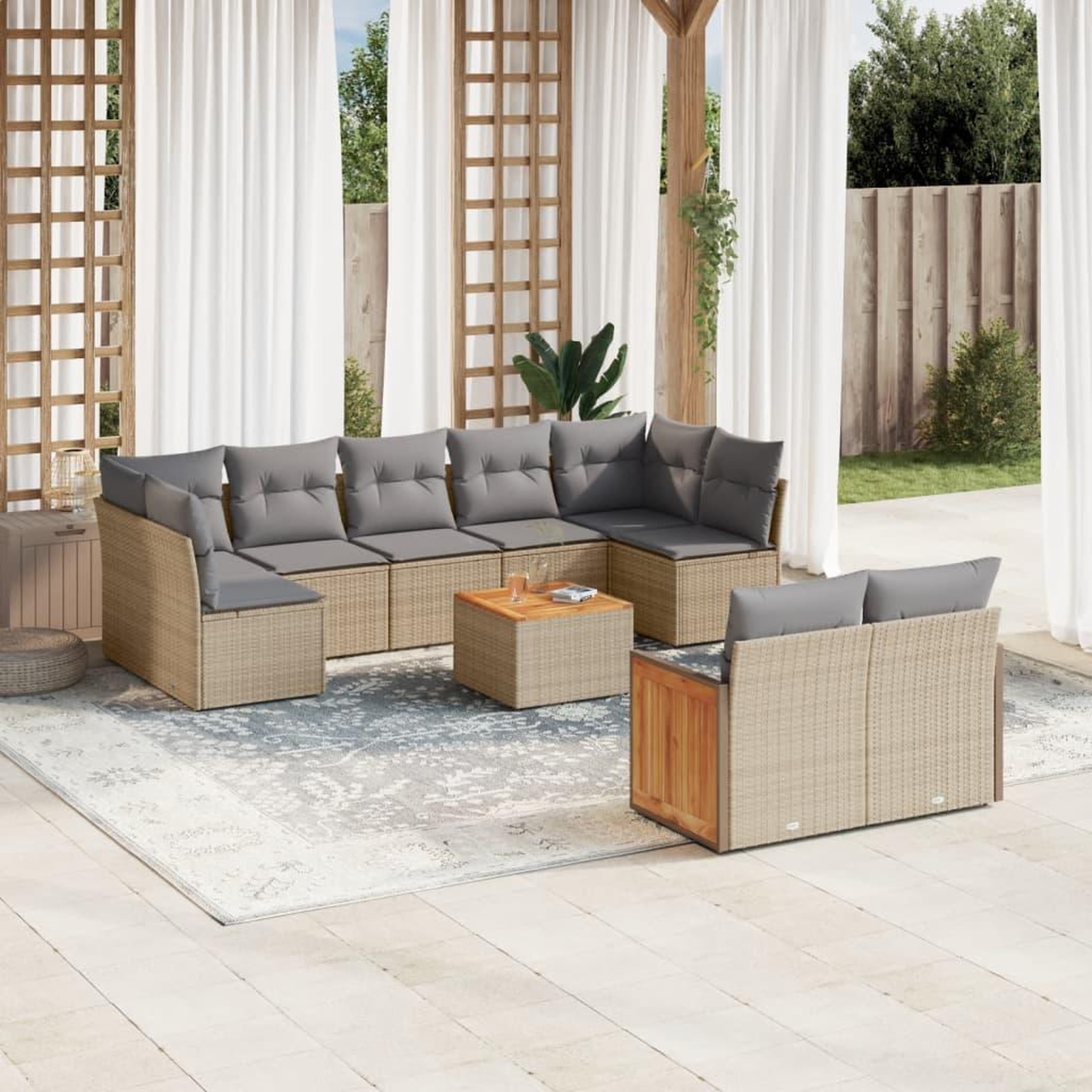 VIDAXL Salon de jardin avec coussins 10 pcs beige resine tressee