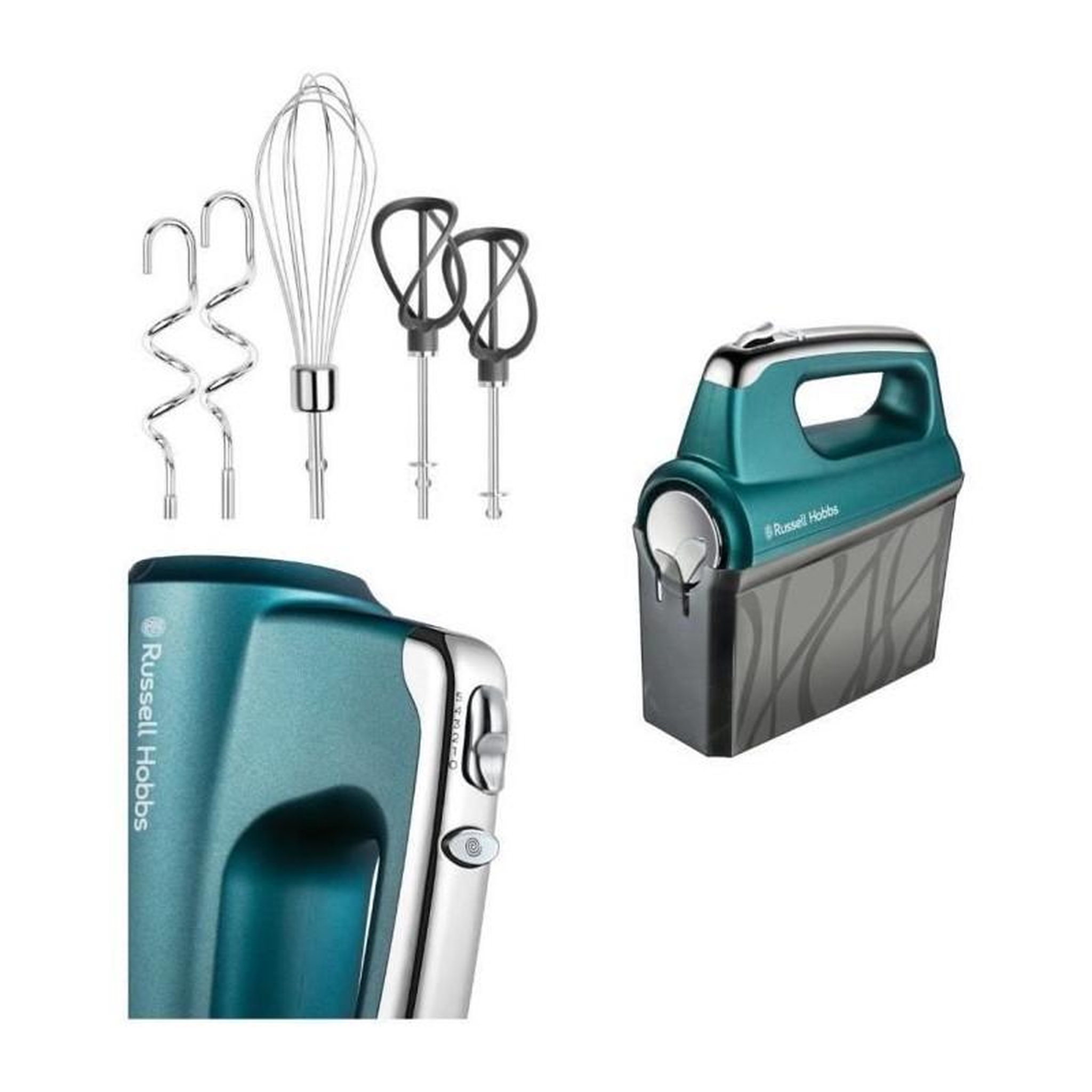 Voir la diapositive 2 : Russell Hobbs Russell Hobbs 25891-56 Batteur Mixeur Swirl, 5 Vitesses, Fonction Turbo, 1 Paire de Batteurs Hélice, Pétrin, Fouets - Turquois