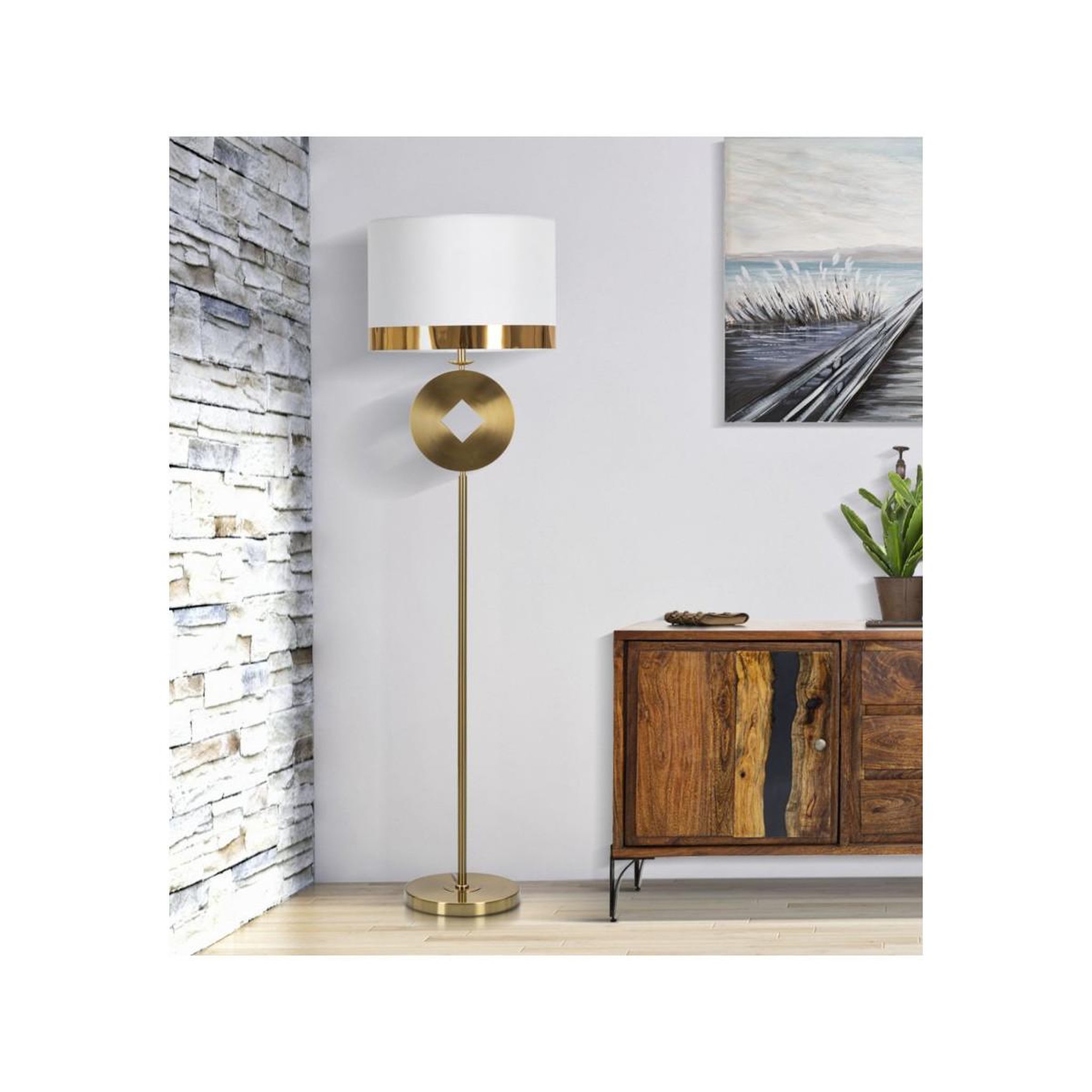 Voir la diapositive 5 : Paris Prix Lampadaire en métal  coin  151cm or & blanc