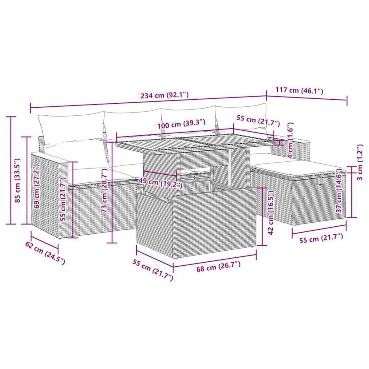 VIDAXL Salon de jardin 6 pcs avec coussins gris resine tressee