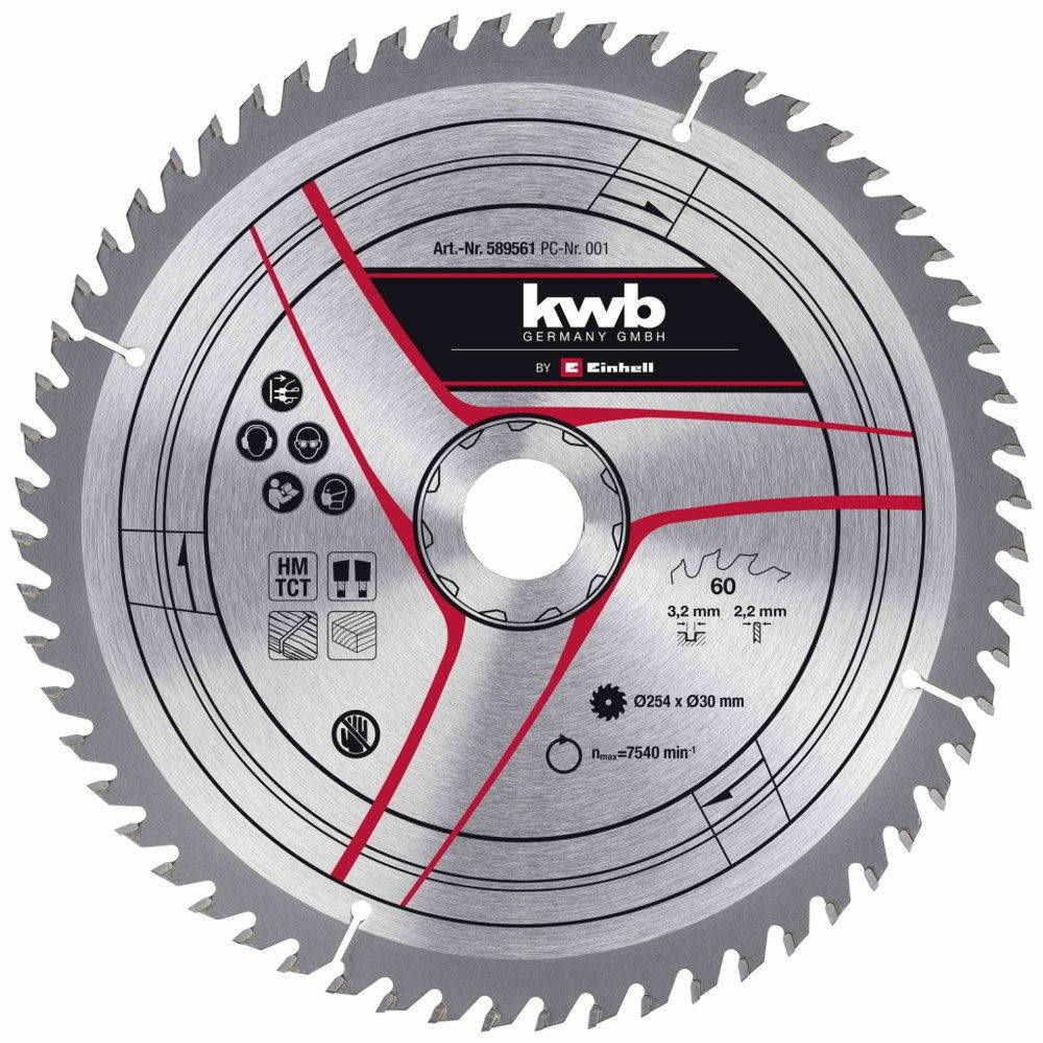 KWB Lame pour scie sur table diamètre 254x30x 3,2 mm, 60 dents