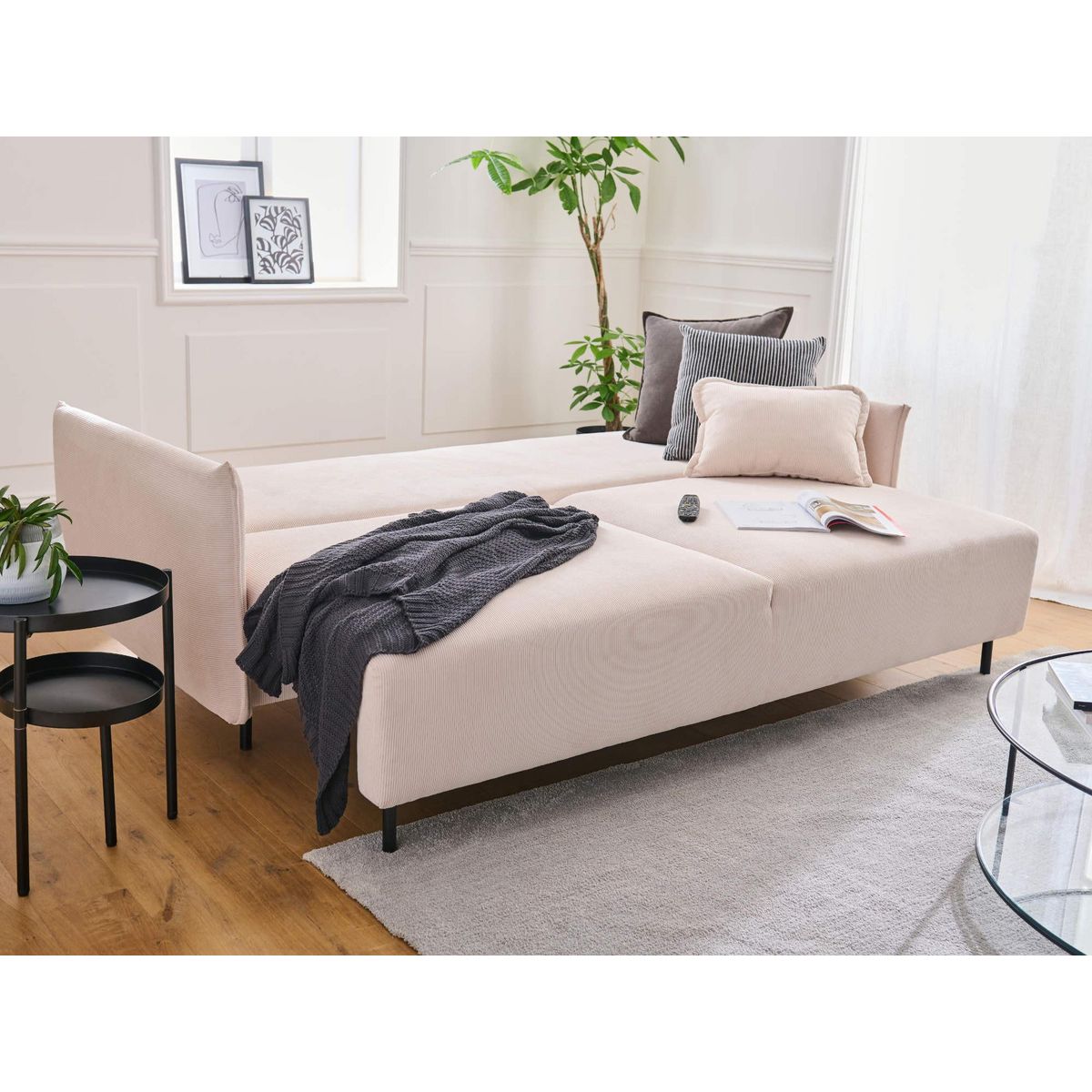 LISA DESIGN Valentina - canapé 3 places convertible - avec coffre - en velours côtelé - style contemporain