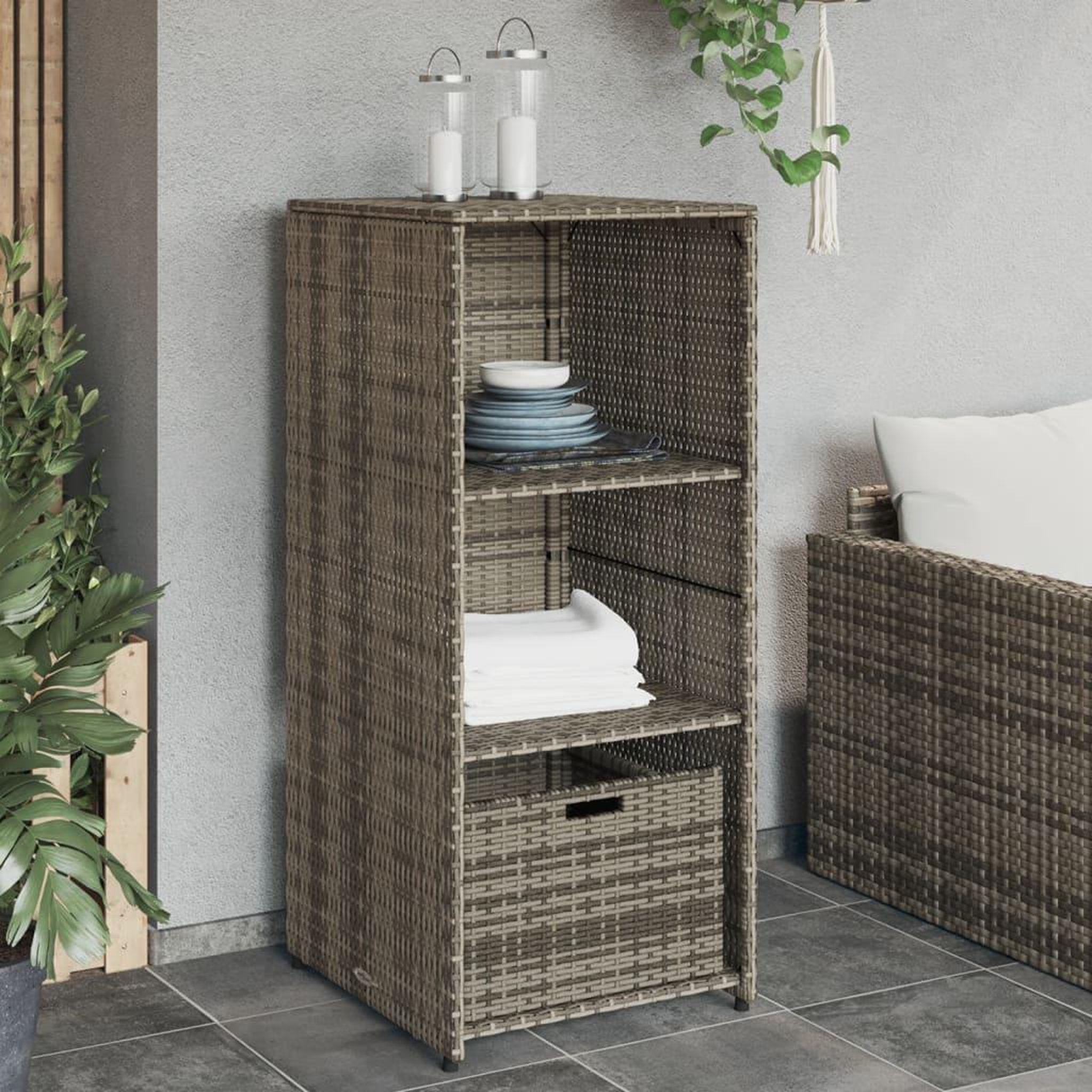 VIDAXL Armoire de rangement de jardin gris 50x55x115 cm resine tressee