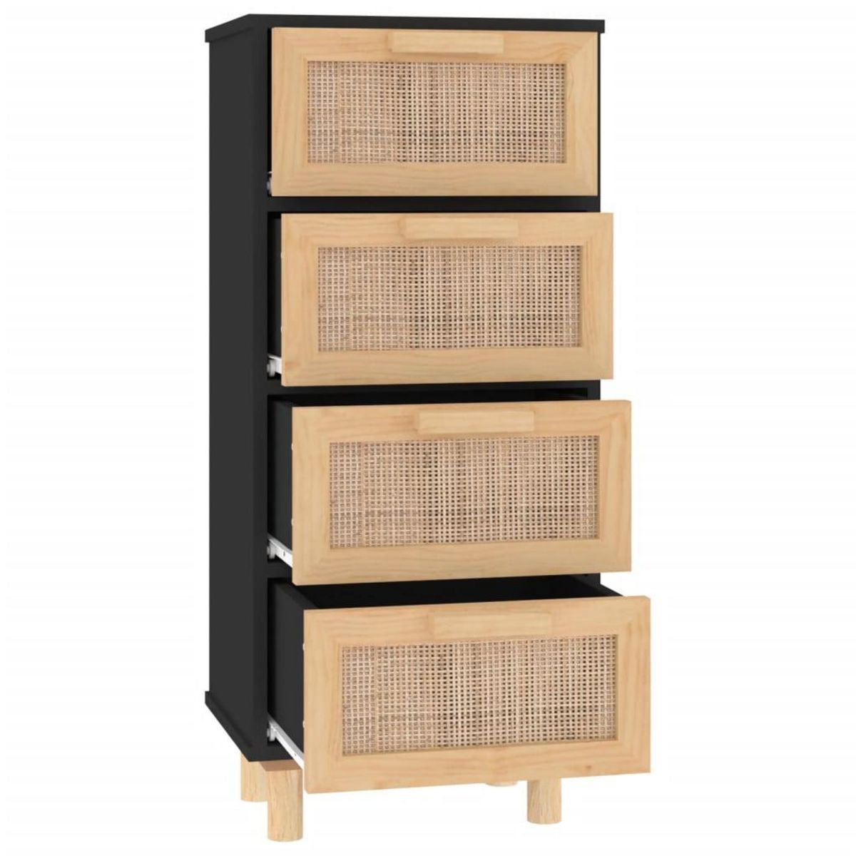 VIDAXL Buffet Noir 40x30x90 cm Bois de pin massif et rotin naturel