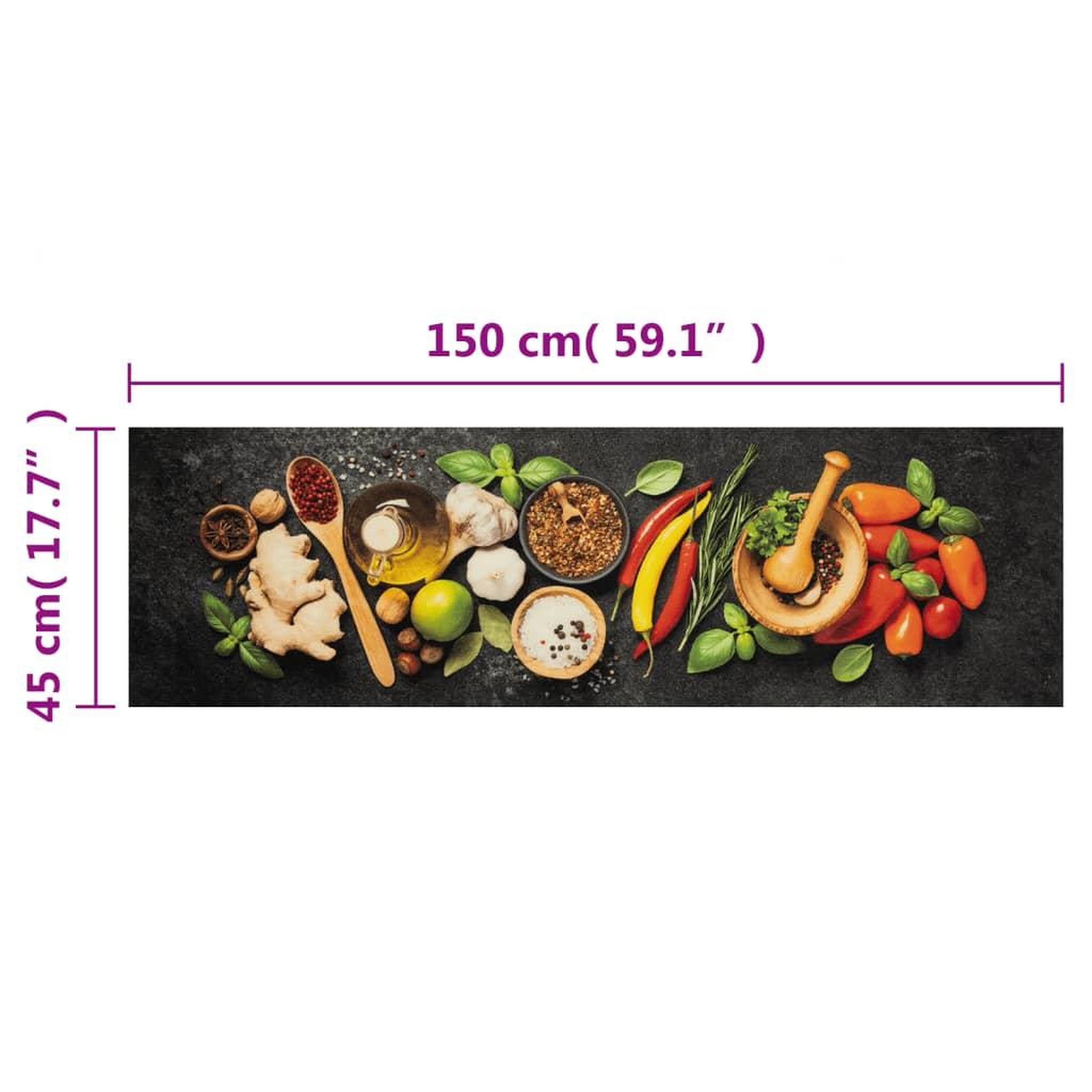 Voir la diapositive 5 : VIDAXL Tapis de cuisine lavable impression d'epices 45x150 cm velours