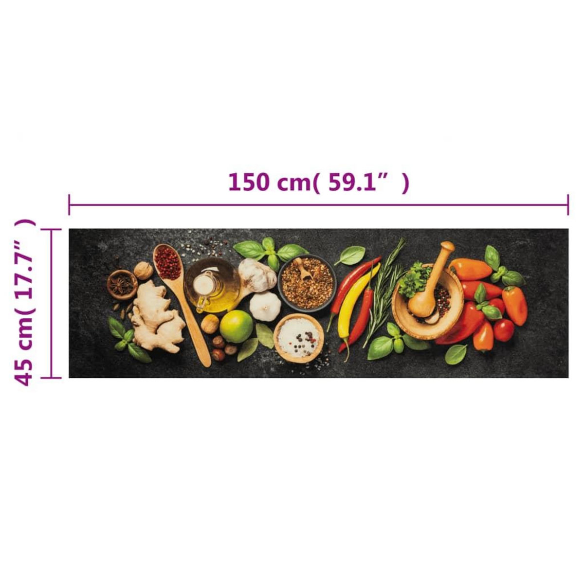 VIDAXL Tapis de cuisine lavable impression d'epices 45x150 cm velours