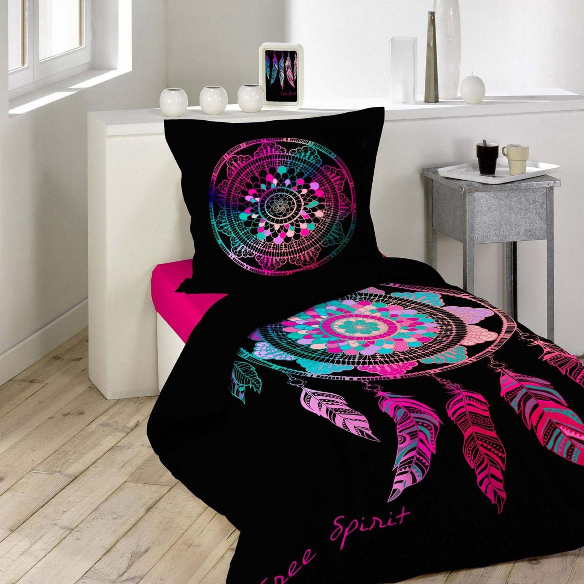 Douceur d'Intérieur Parure de Lit 2 Pièces  Porte-Bonheur  140x200cm Noir