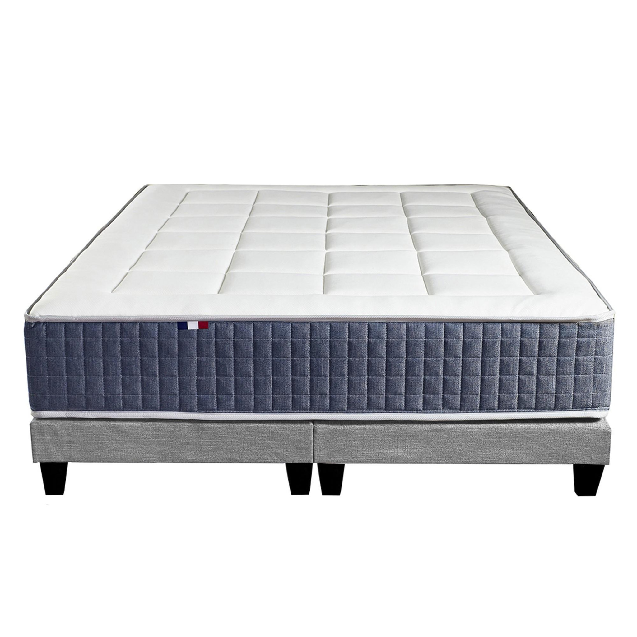 Voir la diapositive 6 : IDLITERIE Ensemble Matelas Ressort 7 zones + Mémoire de forme + Sommier KING STYLE + couette + oreillers - Fabriqué en France
