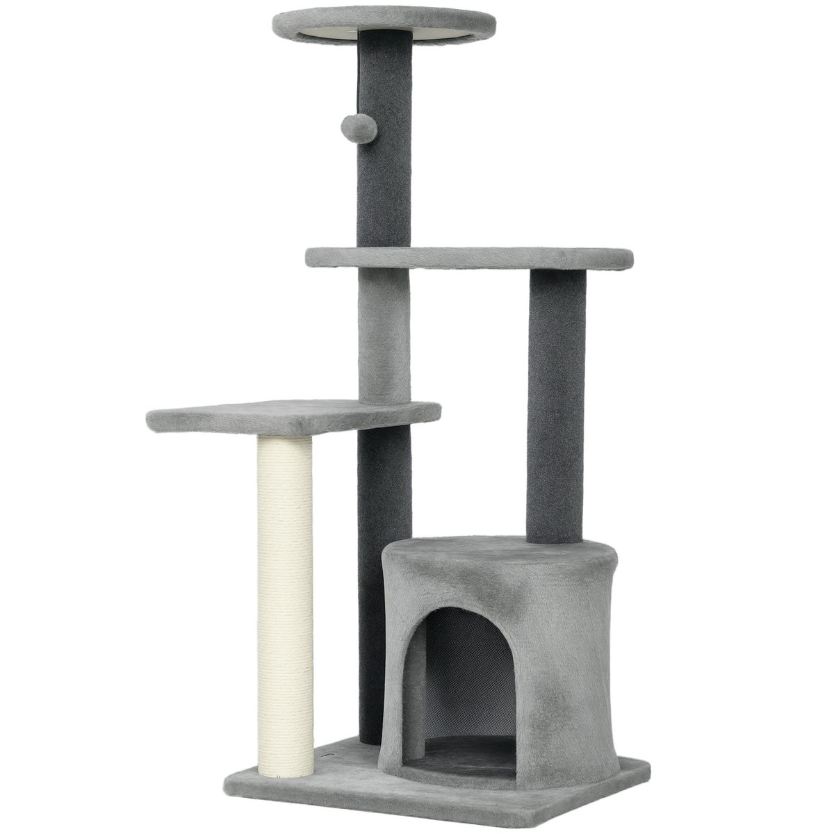 PAWHUT Arbre à chat gris niche 3 plateformes griffoir boule