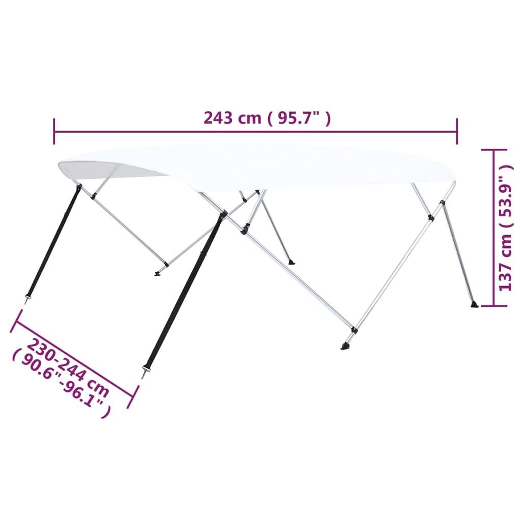 Voir la diapositive 6 : VIDAXL Auvent bimini a 4 arceaux Blanc 243x(230-244)x137 cm