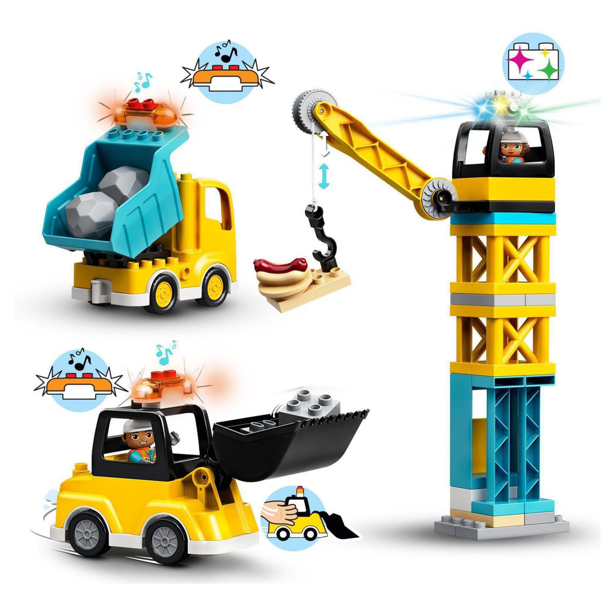 LEGO DUPLO 10933 La Grue Et Les Engins, Jouet Engin de Chantier pour Enfant 2-5 ans 