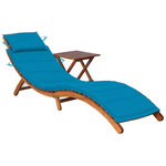 VIDAXL Chaise longue de jardin avec table et coussin Bois d'acacia