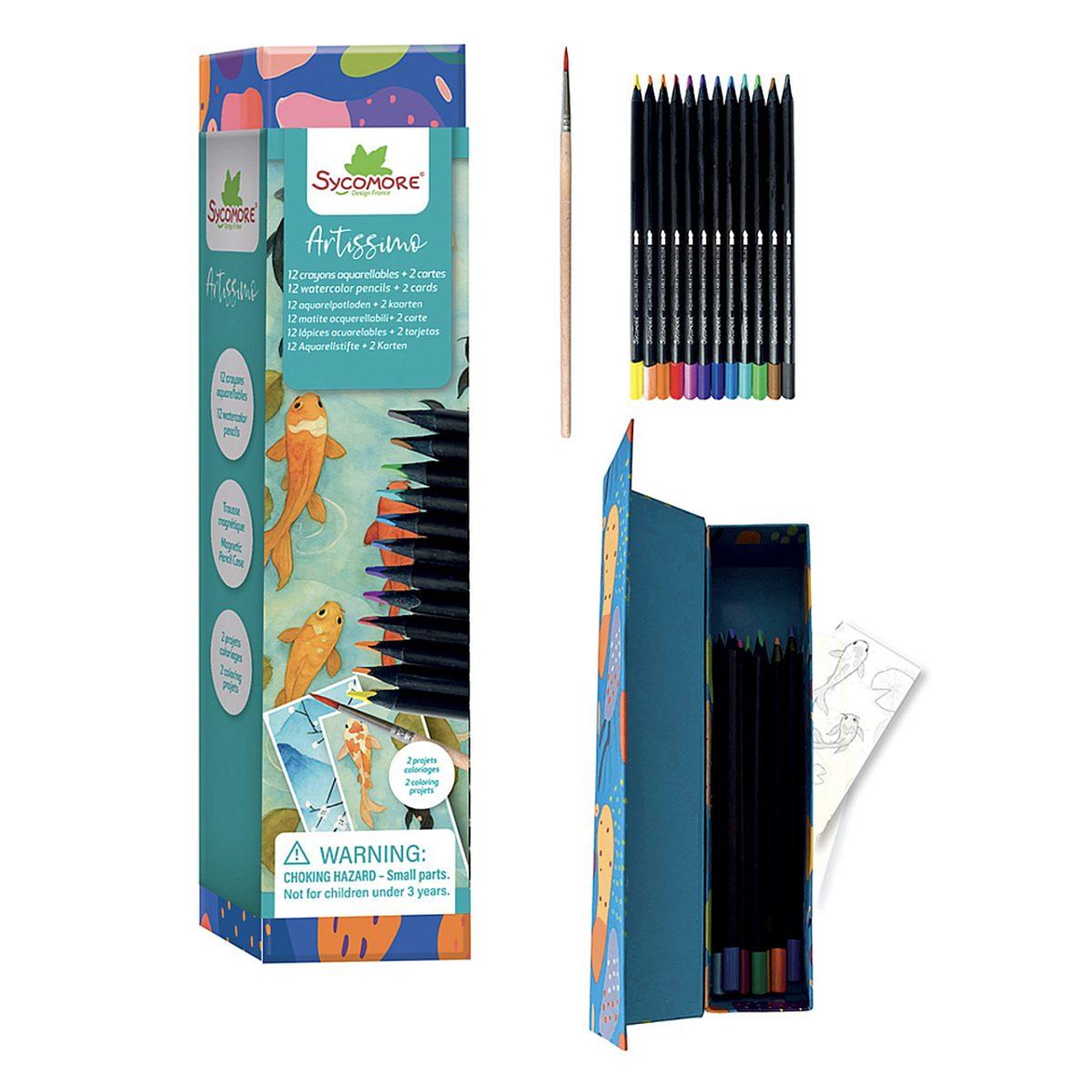 Voir la diapositive 2 : Au Sycomore Artissimo - 12 crayons aquarellables et 2 cartes