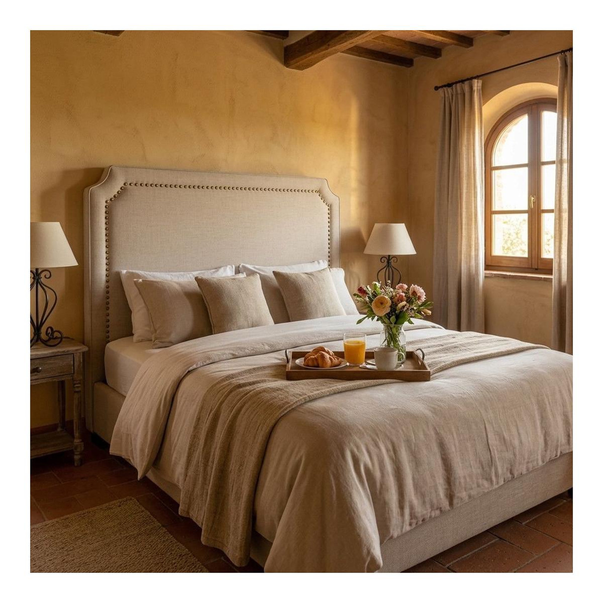 Voir la diapositive 5 : Paris Prix Tête de lit  design en tissu  selena  160cm beige