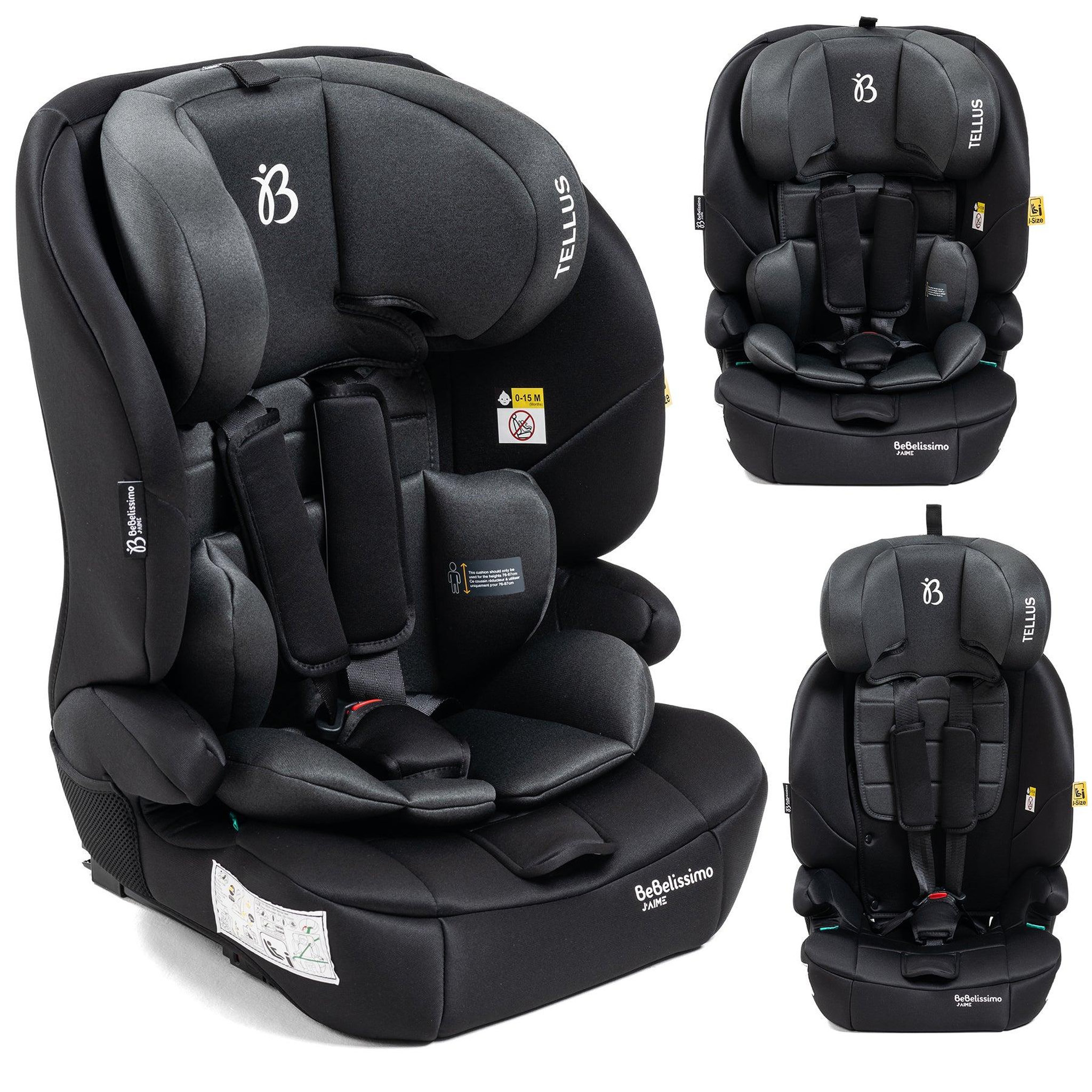 BEBELISSIMO Siège auto bébé I-size  - 76 -150cm - Tellus - de 9 à 36 kg, 15 mois à 12 ans -gris