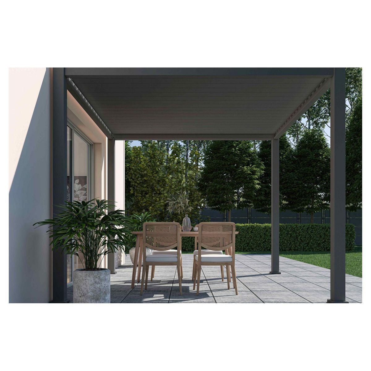 OMBREA Pergola bioclimatique - Autoportante -Aluminium Anthracite -3 x 3m OMBREA