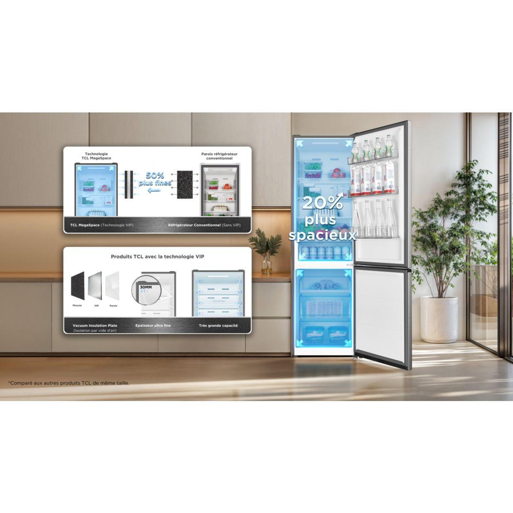 Voir la diapositive 3 : TCL Réfrigérateur combiné rp409bid0