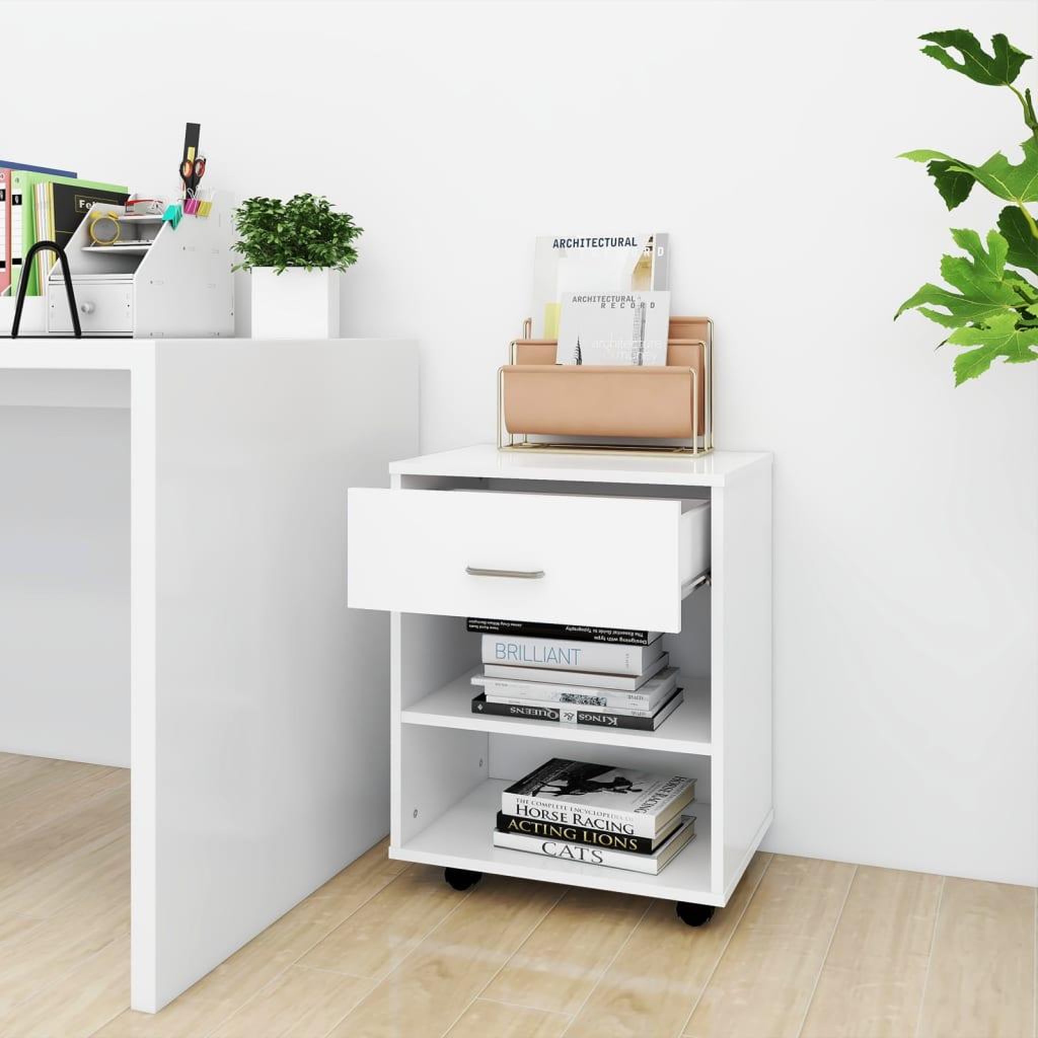 Voir la diapositive 3 : VIDAXL Armoire a roulettes Blanc 46x36x59 cm Bois d'ingenierie