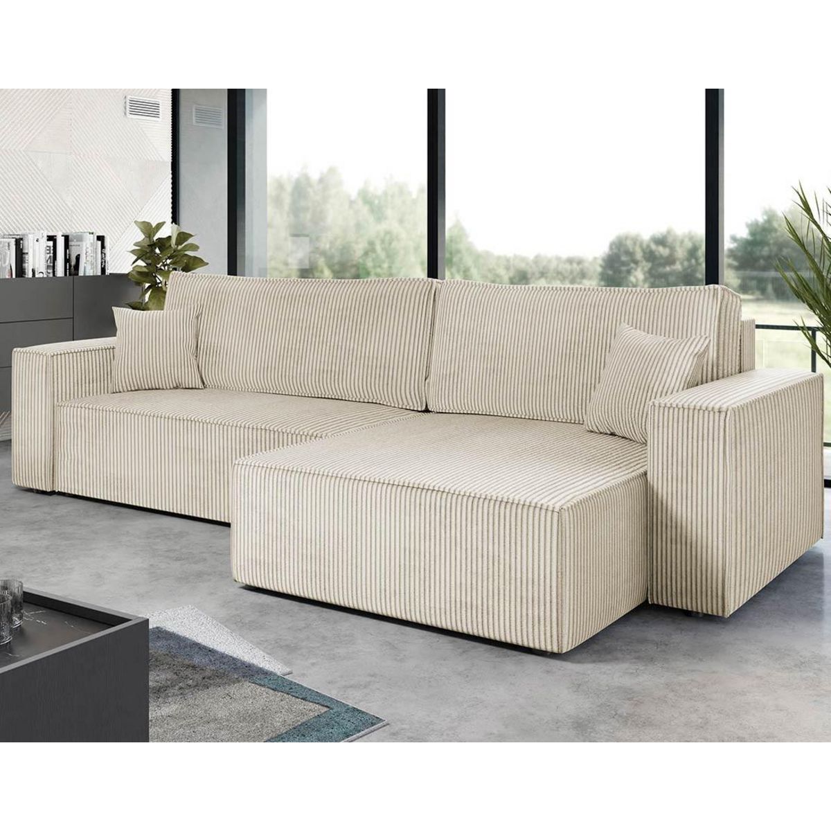 BEST MOBILIER Cezanne - canapé d'angle réversible 5 places convertible avec coffre en velours côtelé