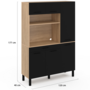Voir la diapositive 5 : ID MARKET Buffet de cuisine avec colonne de rangement 120 CM CINA 6 portes + tiroir façon hêtre et noir