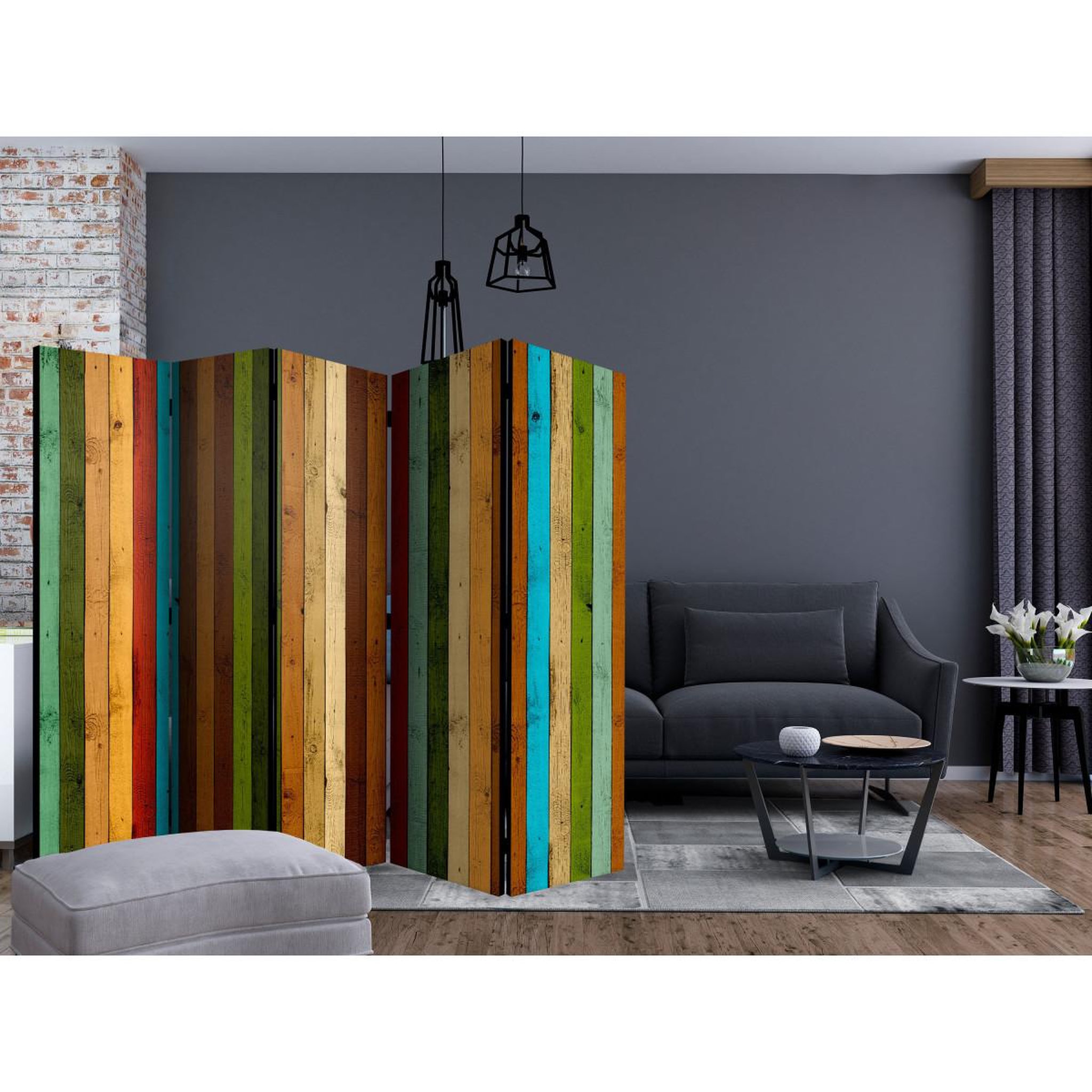 Voir la diapositive 2 : Paris Prix Paravent 5 volets  wooden rainbow  172x225cm