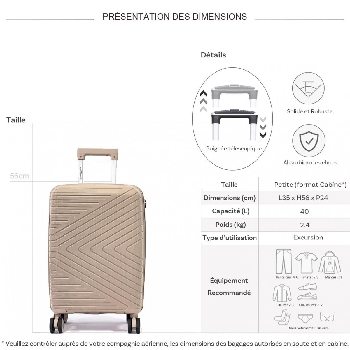 Bleucerise Valise cabine rigide Travel Light TSA 56cm Polypropylène