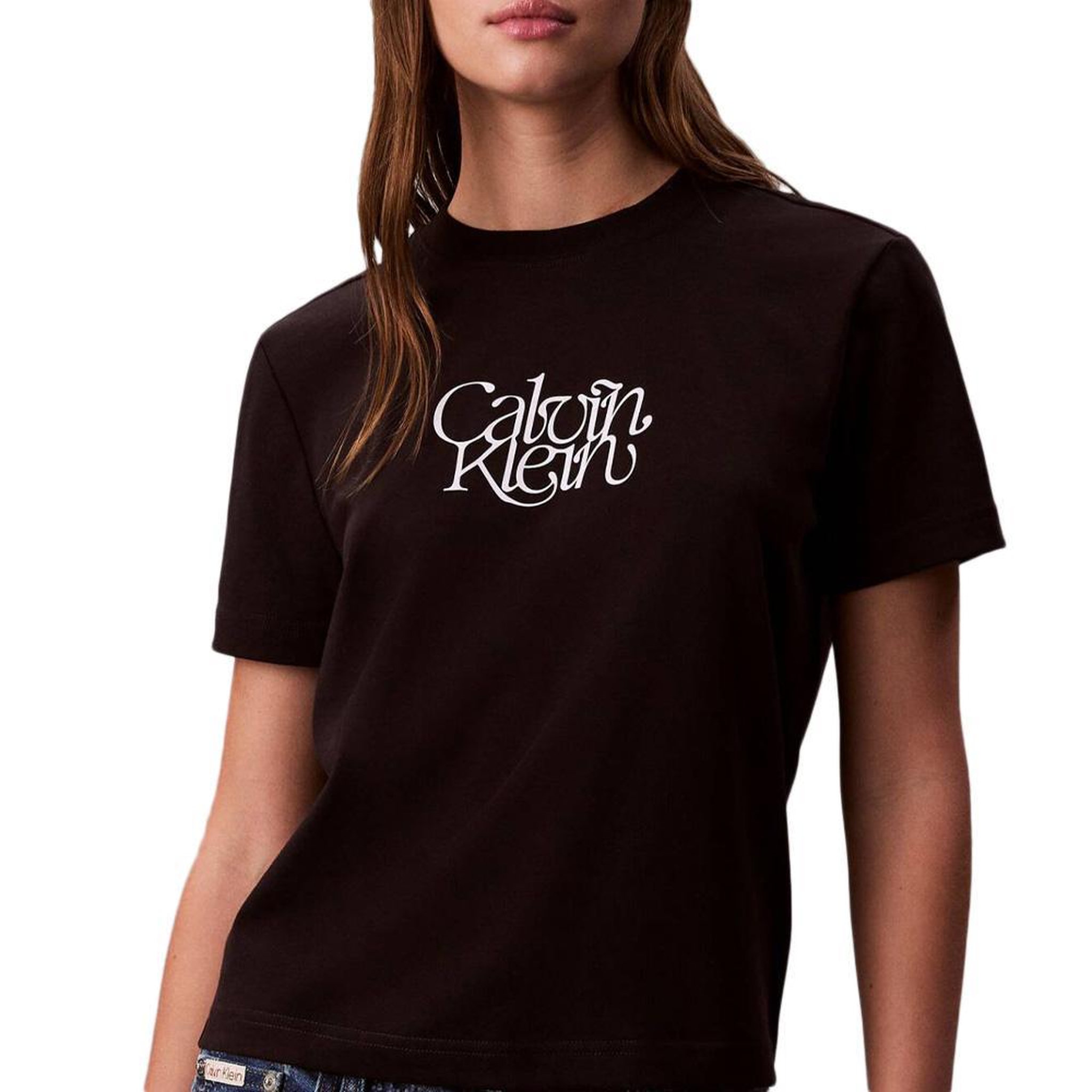 CALVIN KLEIN JEANS T-Shirt Noir Femme Calvin Klein Jeans Fitted Script. Coloris disponibles : Noir