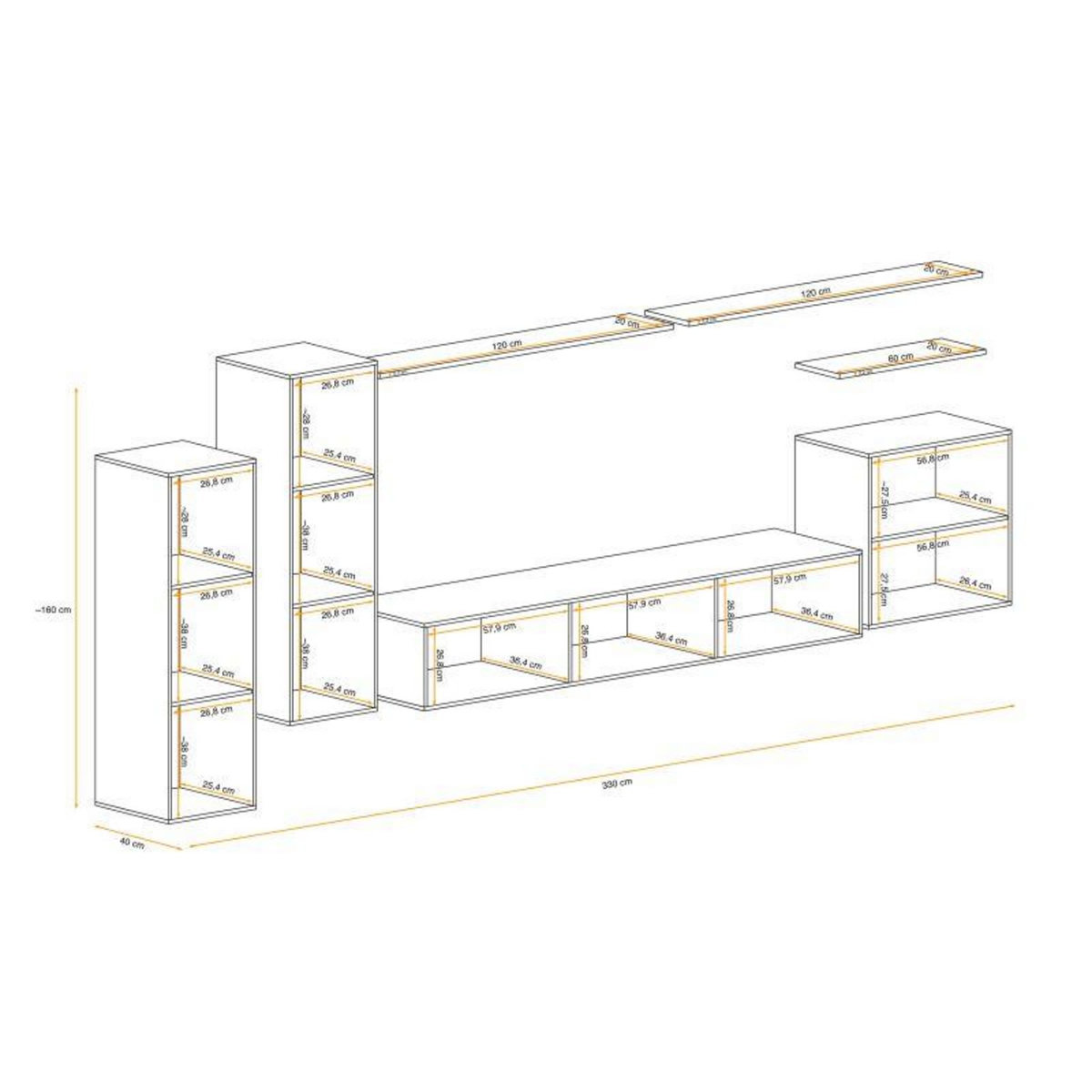 Paris Prix Meuble TV Mural Design  Switch I  330cm Noir