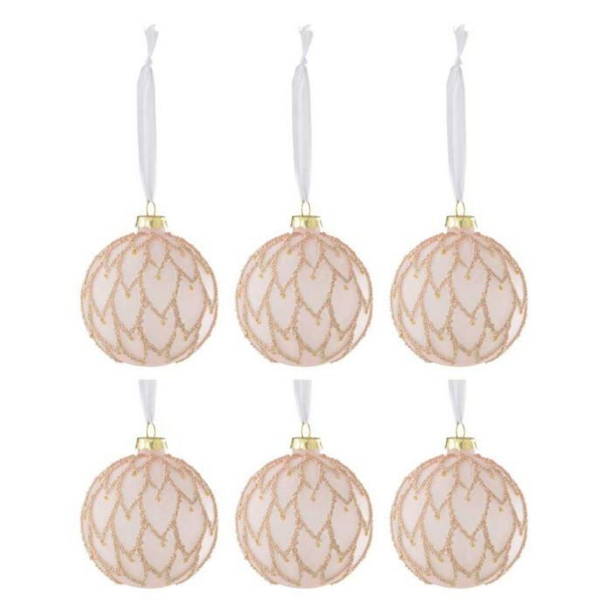 Paris Prix Lot de 6 Boules de Noël  Cœurs Perles  8cm Rose