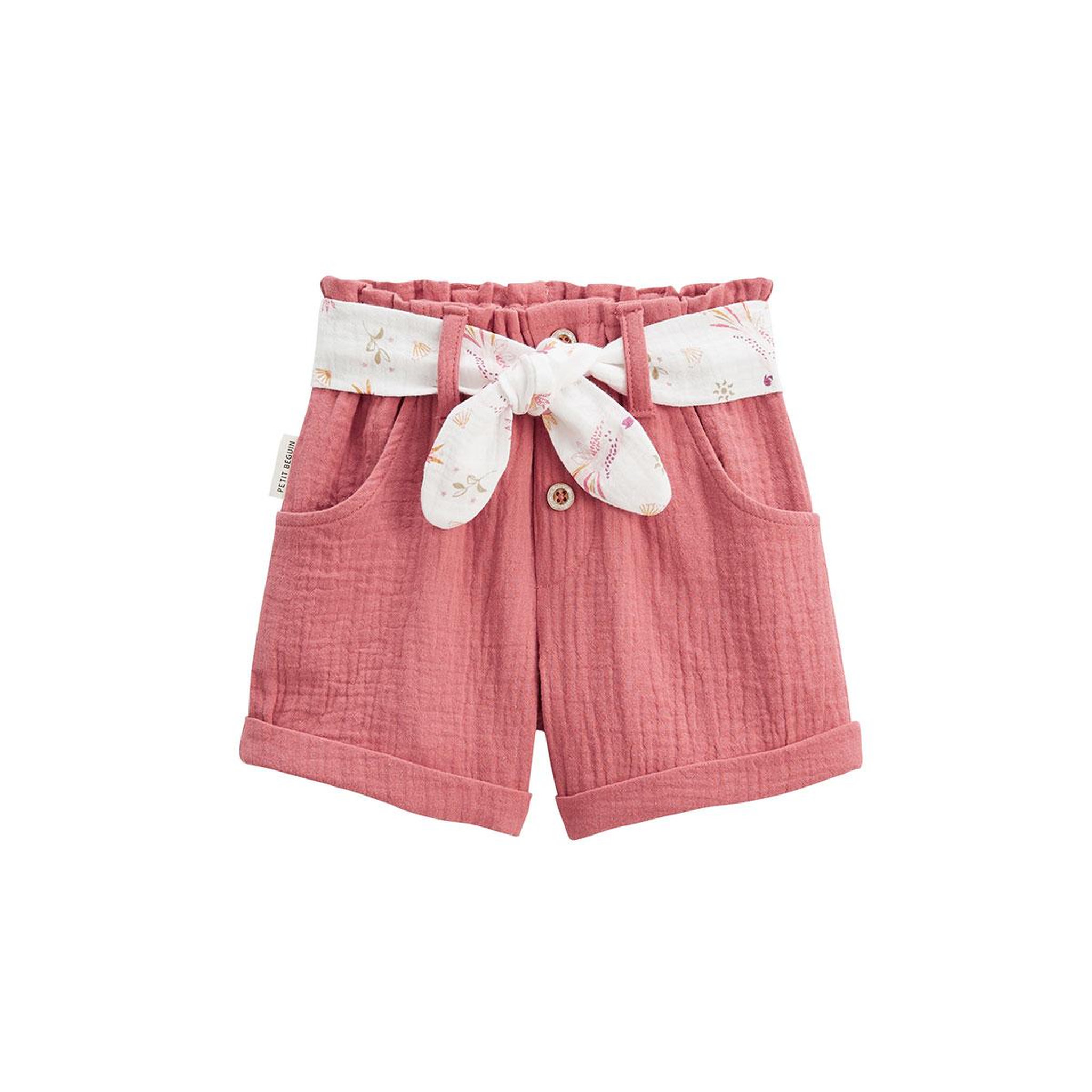 Petit Béguin Short enfant en gaze de coton fiesta. Coloris disponibles : Rose