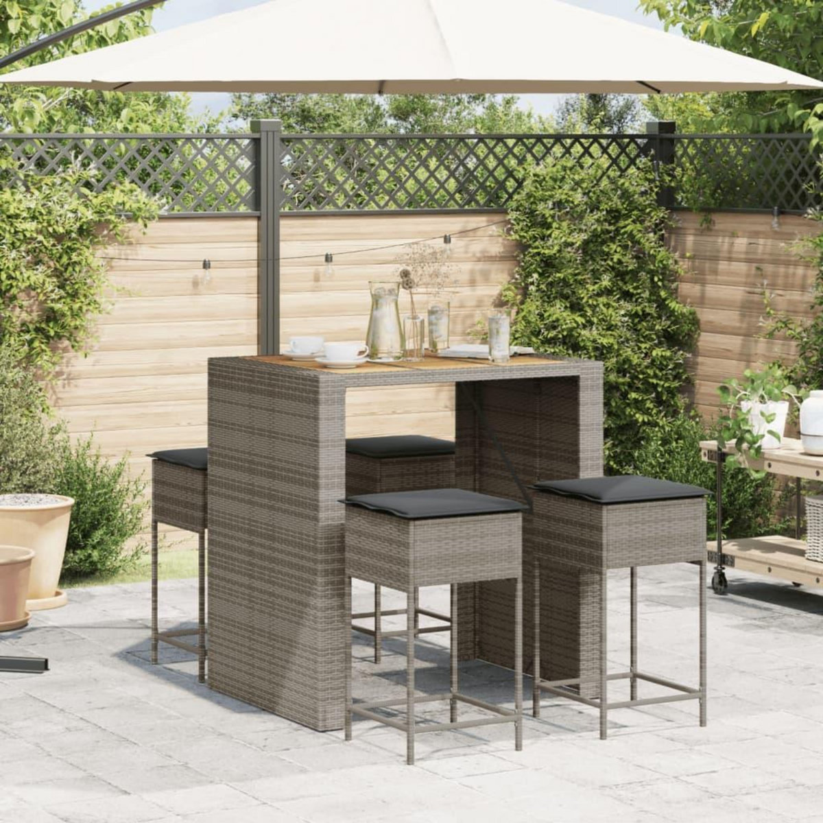 VIDAXL Ensemble de bar de jardin 5 pcs avec coussins gris poly rotin