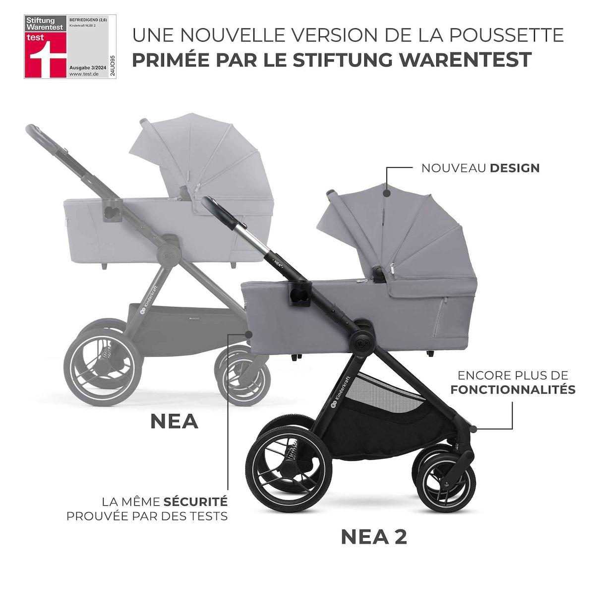 KINDERKRAFT Poussette combinée polyvalente 2 en 1 avec siège réversible à 27 kg