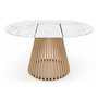 Voir la diapositive 3 : ID MARKET Table à manger extensible ronde CARMEN 4-8 personnes pied bois en lattes et plateau marbre blanc ALASKA 110 - 150 cm