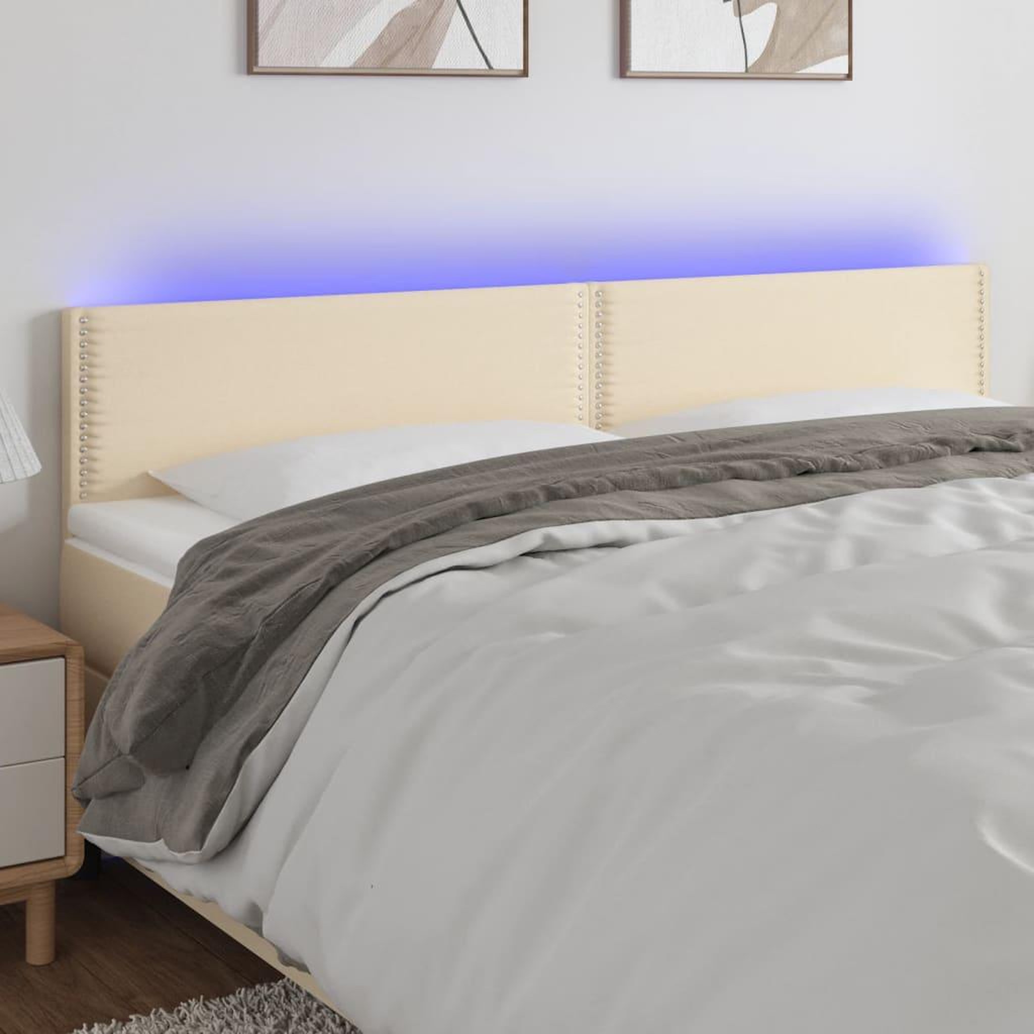 Voir la diapositive 1 : VIDAXL Tete de lit a LED Creme 160x5x78/88 cm Tissu
