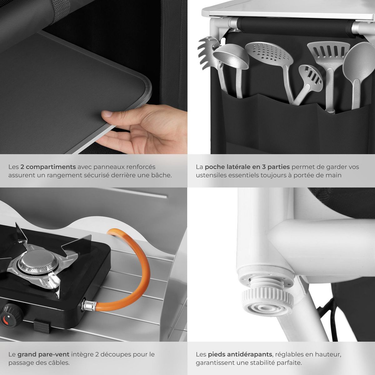 tectake Cuisine de camping premium avec 2 compartiments pliable noir