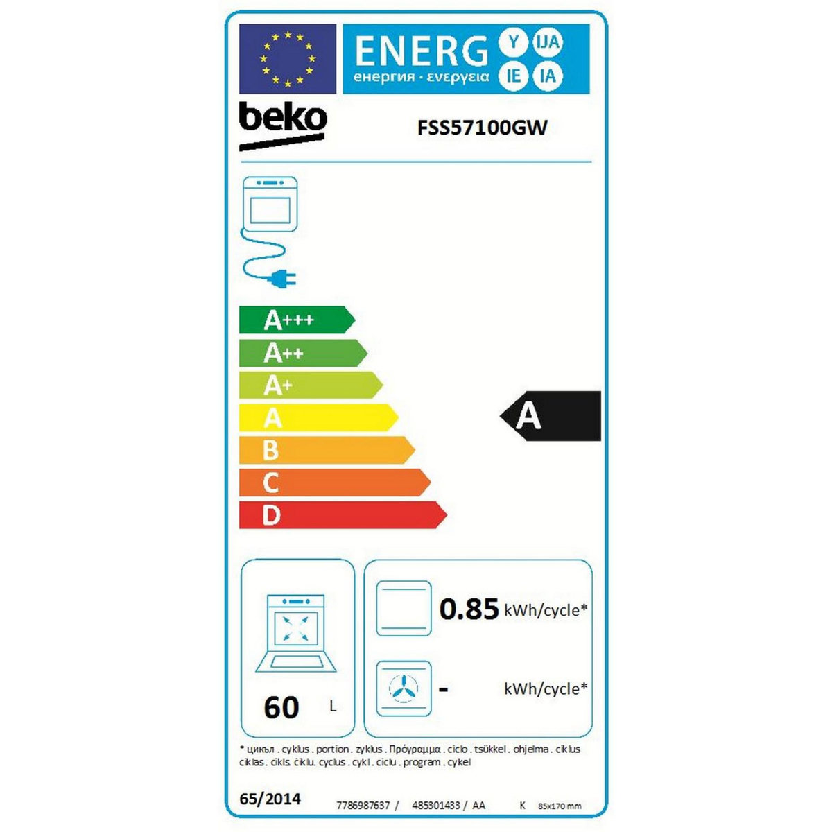 Beko Cuisinière vitrocéramique 60l 4 feux blanc - fss57100gw