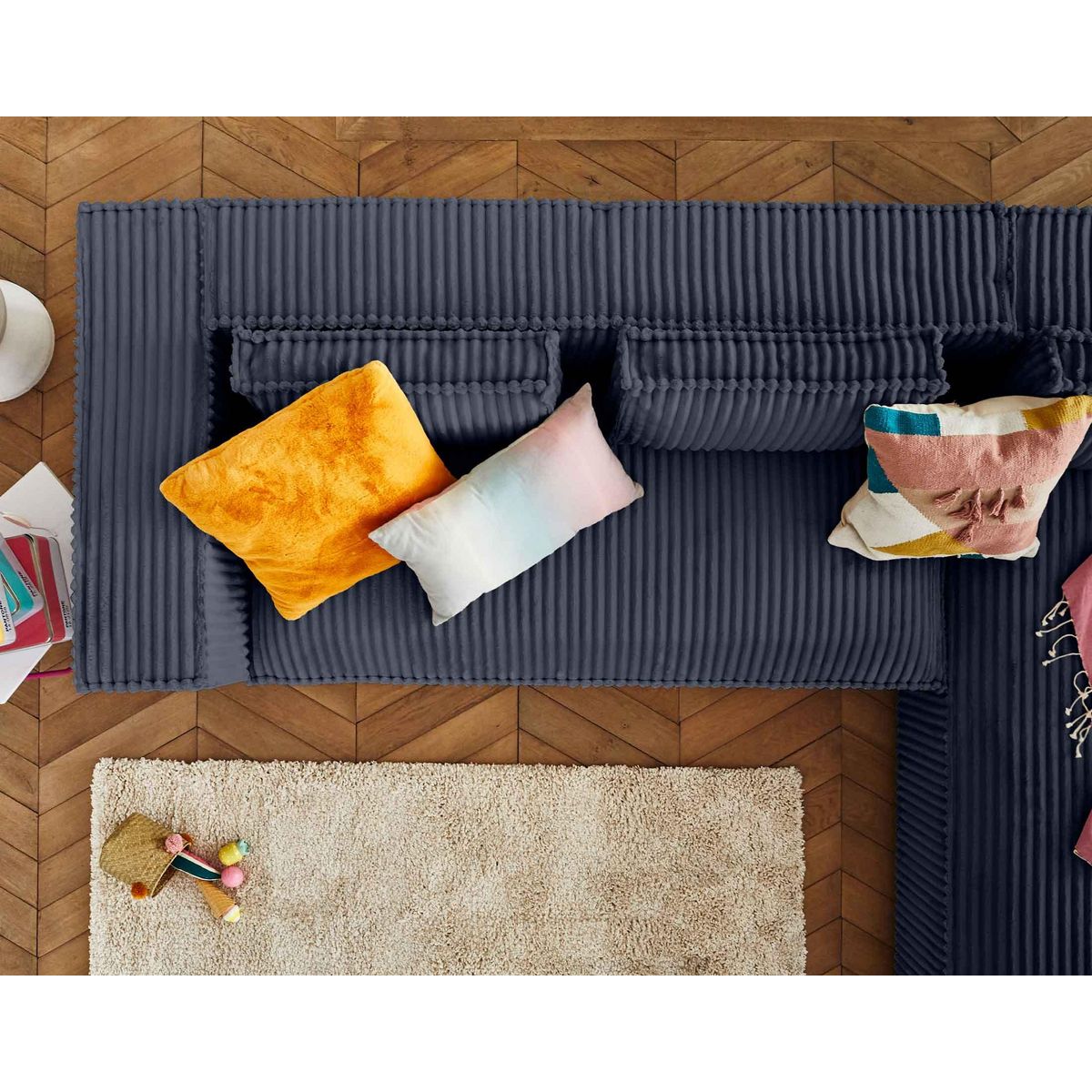 LISA DESIGN Stella - canapé d'angle droit - 4 places - en velours côtelé grosses côtes