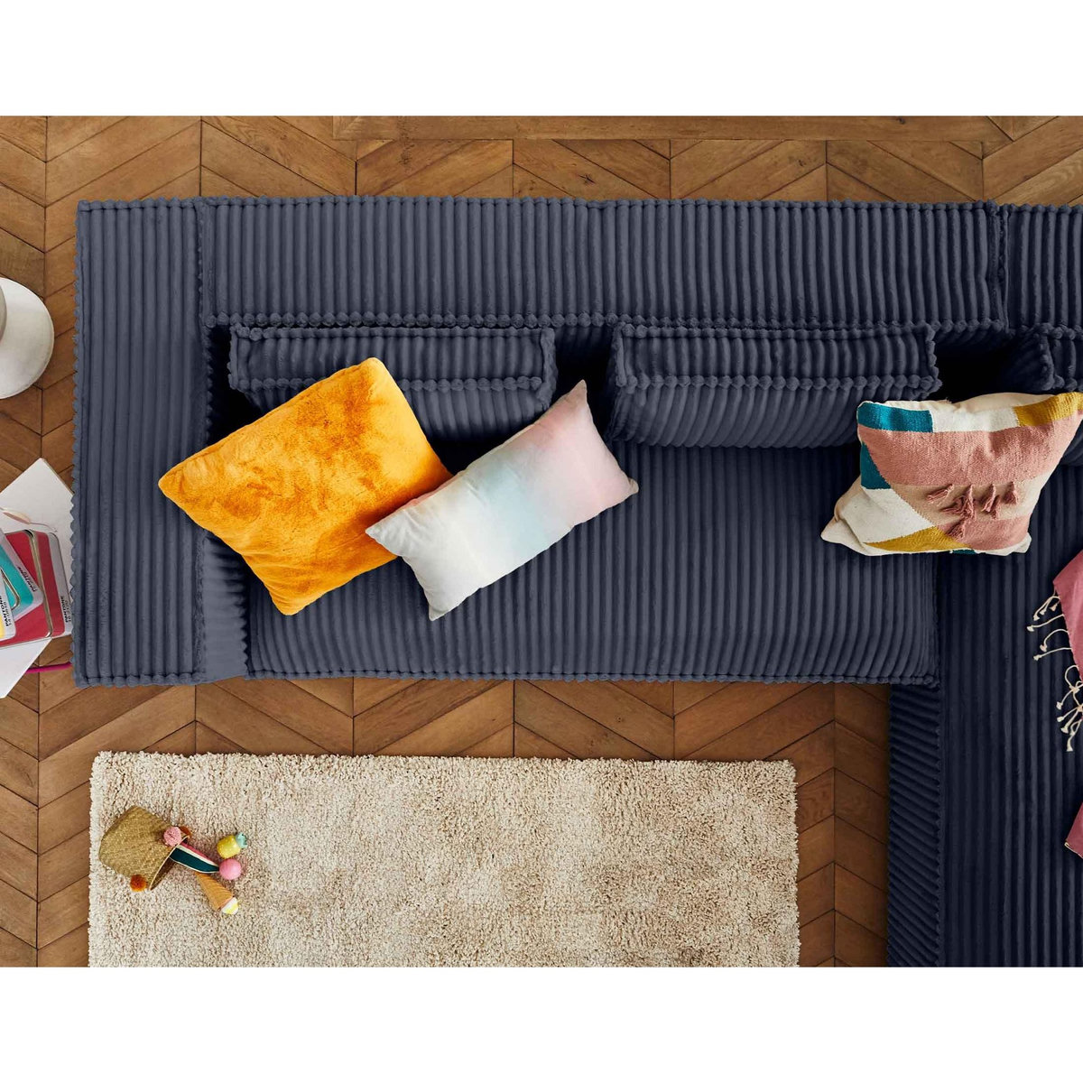 LISA DESIGN Stella - canapé d'angle droit - 4 places - en velours côtelé grosses côtes