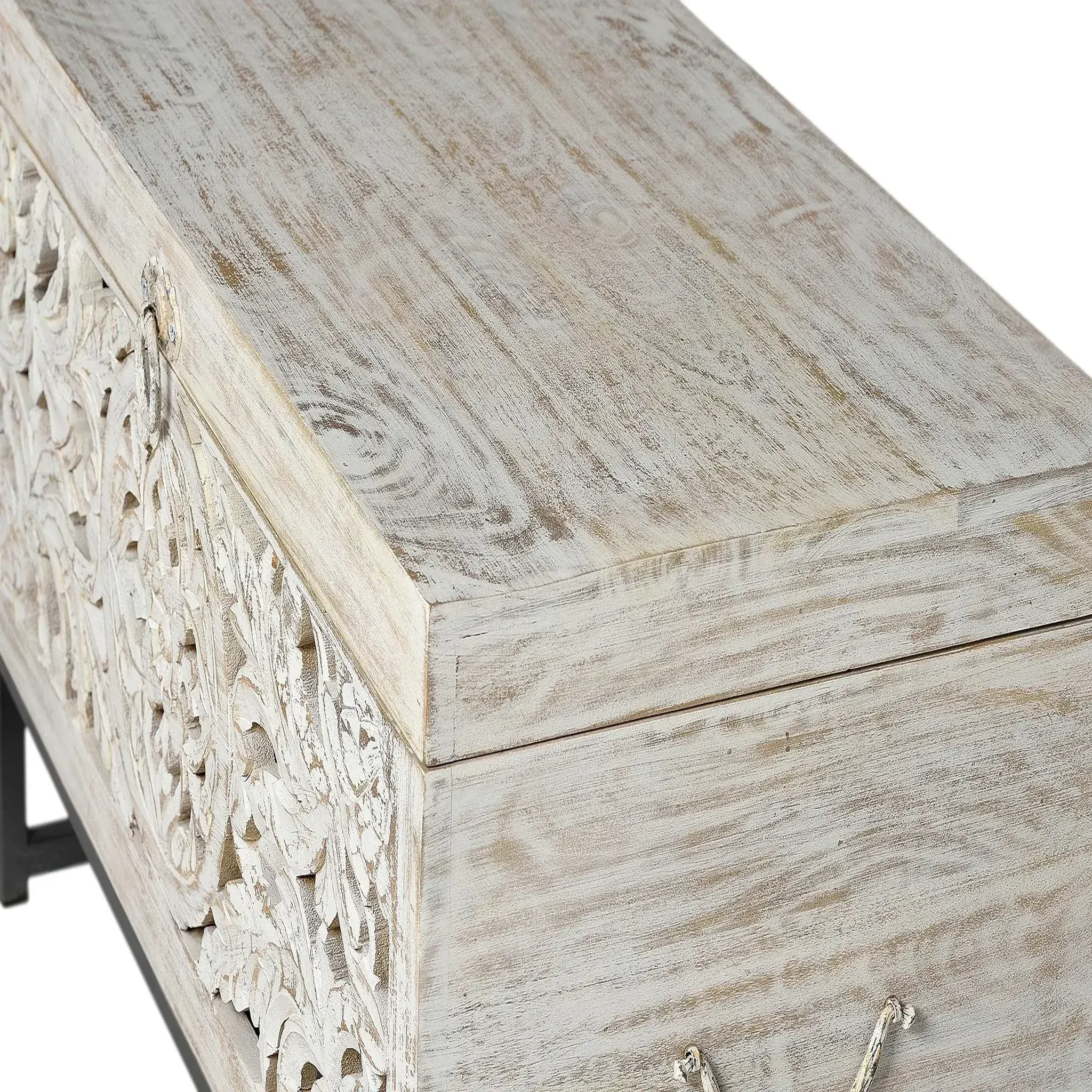 Voir la diapositive 3 : GINER Y COLOMER SL Coffre en bois de manguier 80 cm style ethnique boho sculpté