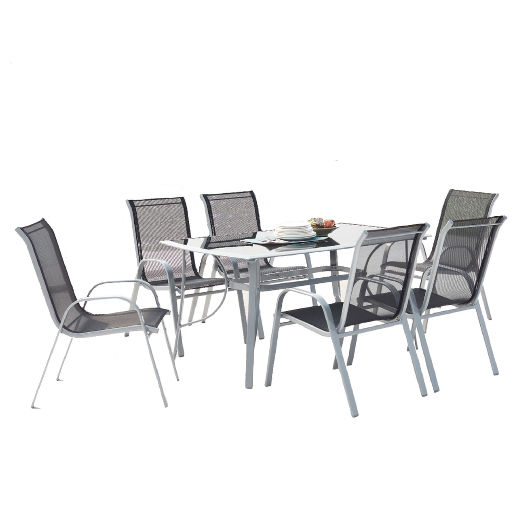 Voir la diapositive 1 : CONCEPT USINE Table de jardin et 6 chaises en aluminium et acier gris alassio