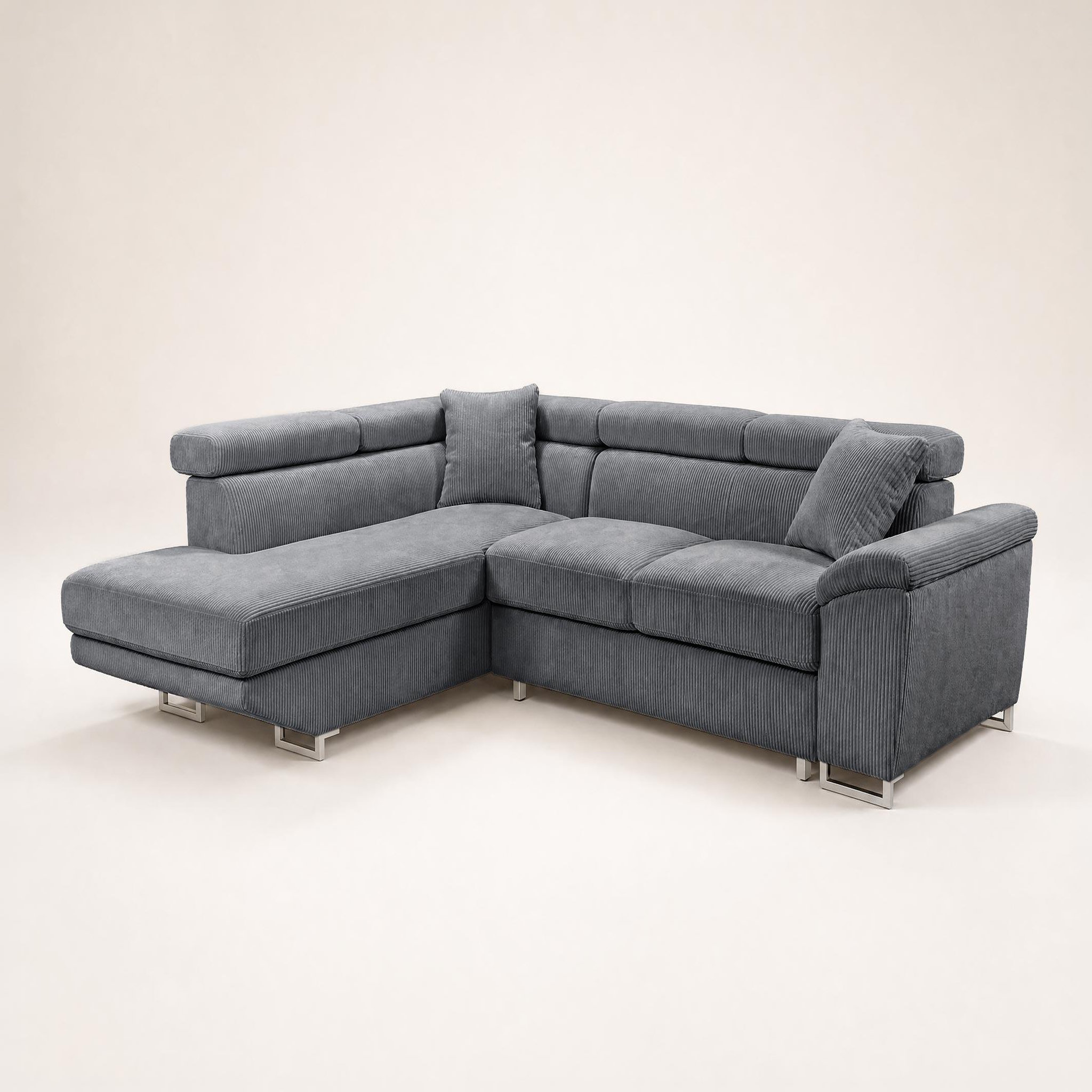 Voir la diapositive 4 : BEST MOBILIER Baoji - canapé d'angle gauche 5 places convertible avec têtières et coffre en velours côtelé